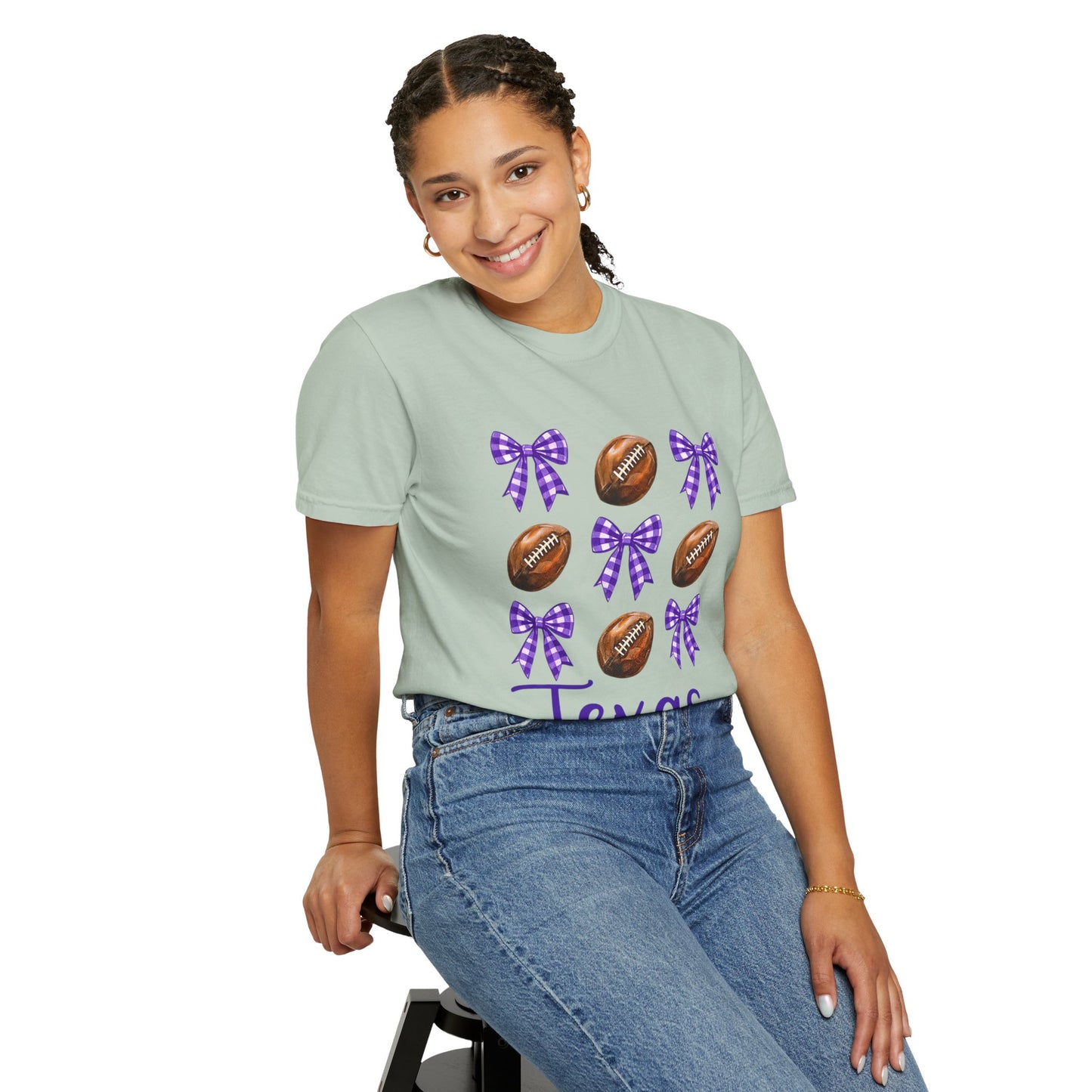 Texas Football Unisex T-Shirt with Purple Bows - Game Day Sports Apparel for Horned Frogs Fans
