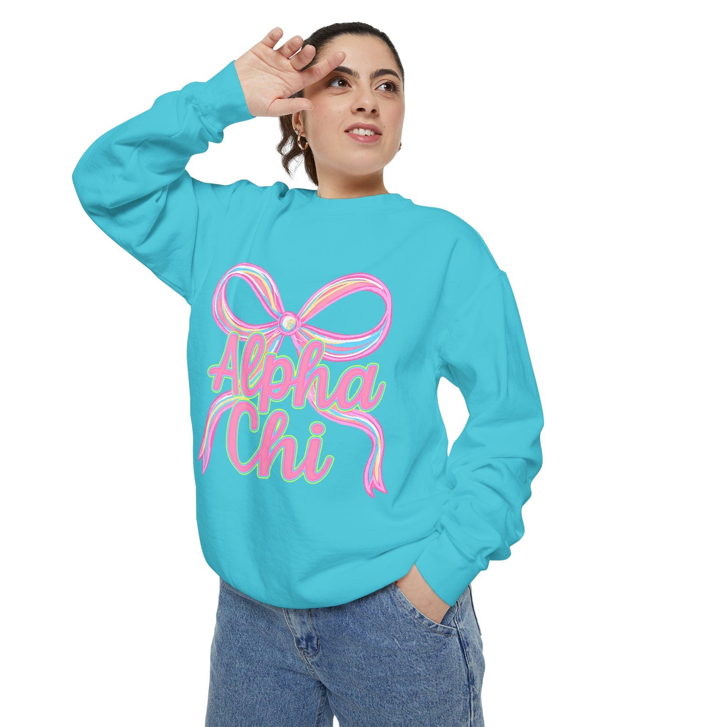 AlphaChi Garment-Dyed Sweatshirt, Sorority Sweatshirt, Personalized Gift, College Apparel, Comfortable Crewneck, Trendy Fashion