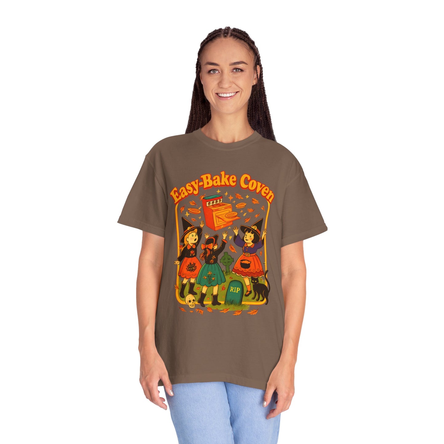 Halloween Witch T-Shirt, Unisex Garment-Dyed Shirt, Easy-Bake Coven Tee, Spooky Season Apparel, Cute Witch Design