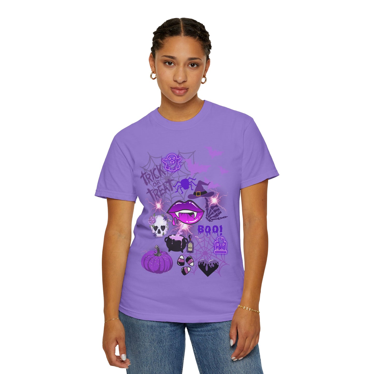 Spooky Purple Vibes Halloween Graphic T-Shirt, Fun Unisex Tee for Spooky Season, Trick or Treat, Boo! Shirt, Halloween Party Wear, Gift Idea