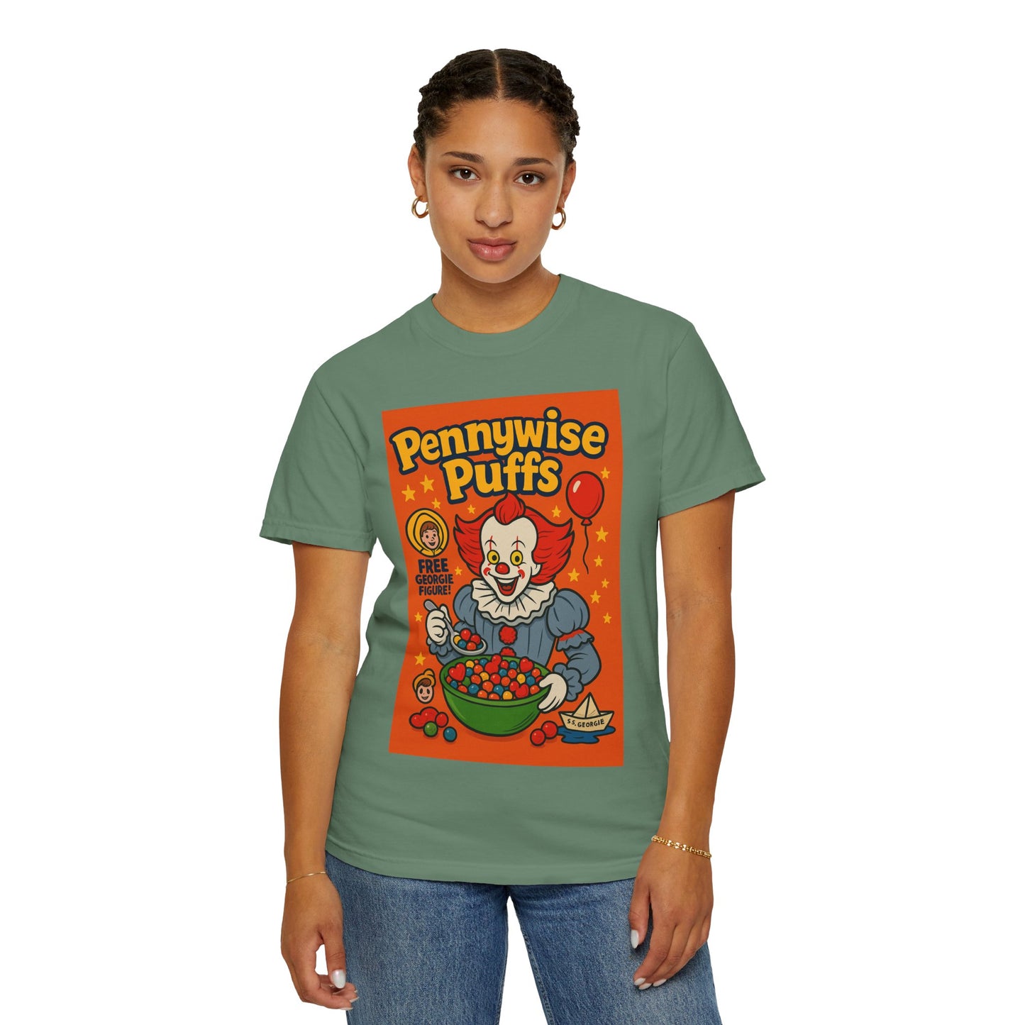 Pennywise Puffs T-Shirt | Unisex Graphic Tee for Horror Fans, Perfect for Halloween, Movie Nights, Gifts, Cosplay