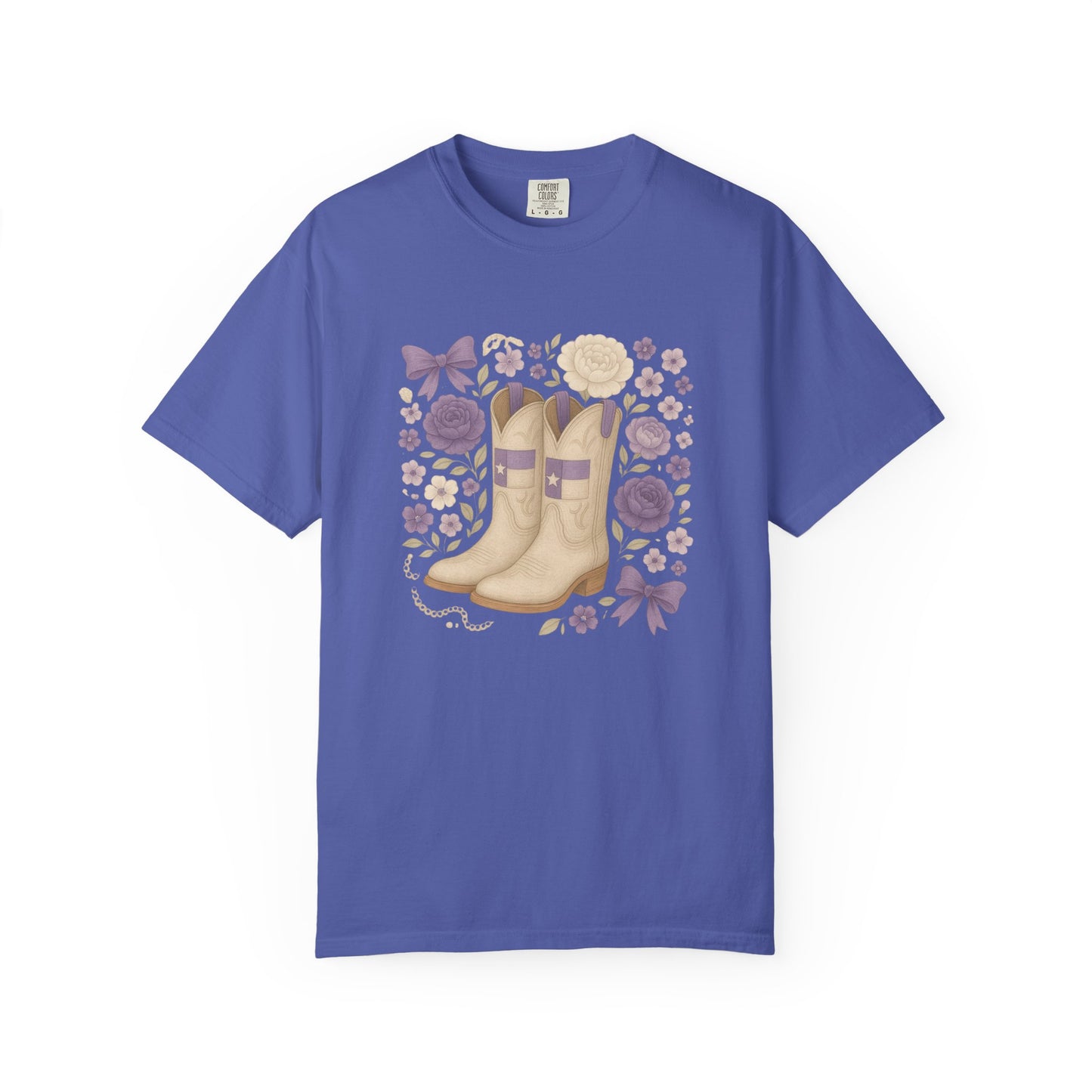 Whimsical Floral Boots Unisex T-Shirt | Casual Style, Gift for Her, Texas Christian University, TCU Frogs, Comfort Colors, Texas Fan gift, Graduation Gift