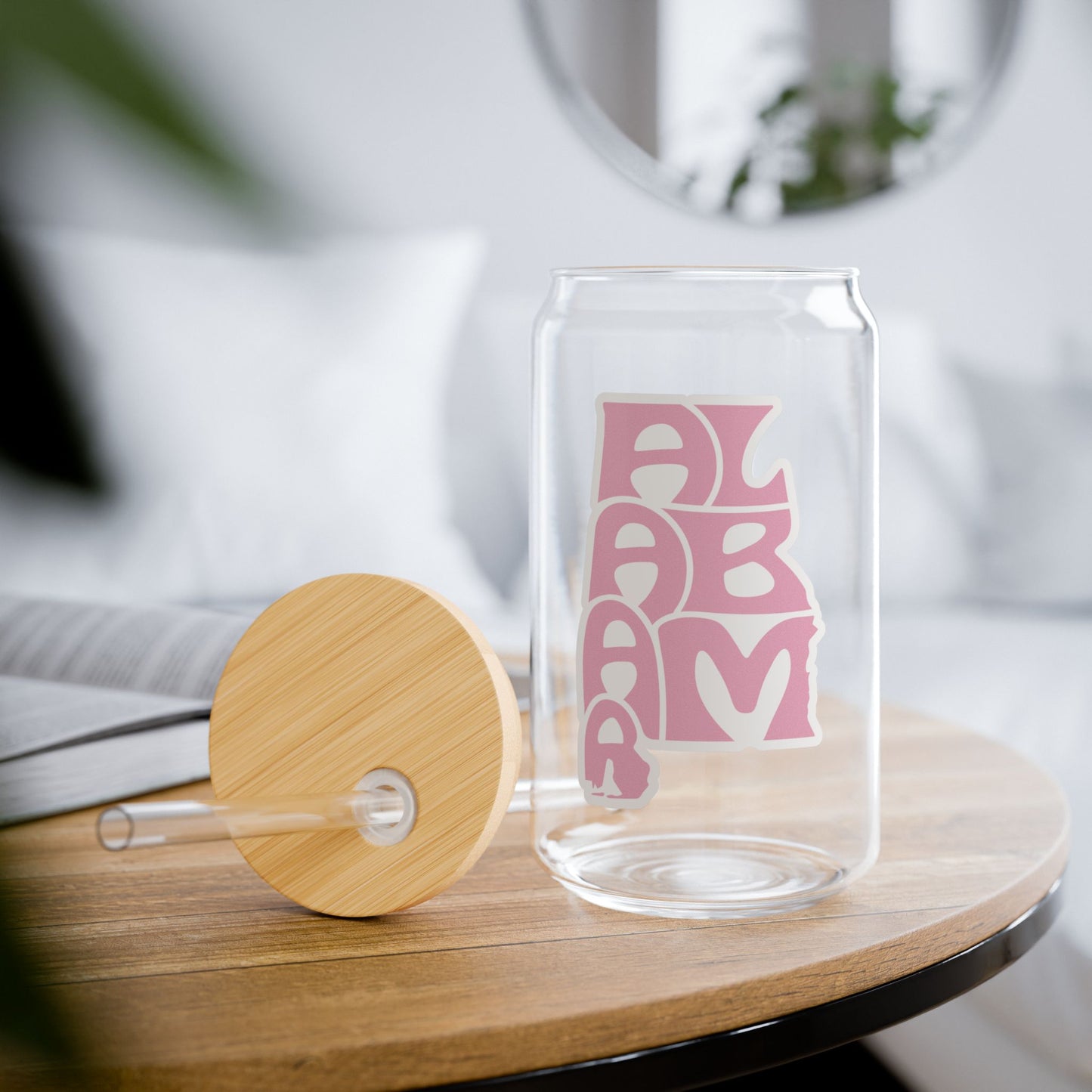 Alabama Stylish Glass Sipper with Bamboo Lid - Perfect for Smoothies, Juice, and Drinks, Eco-Friendly, Unique Gift, Home Decor, Outdoor Activities