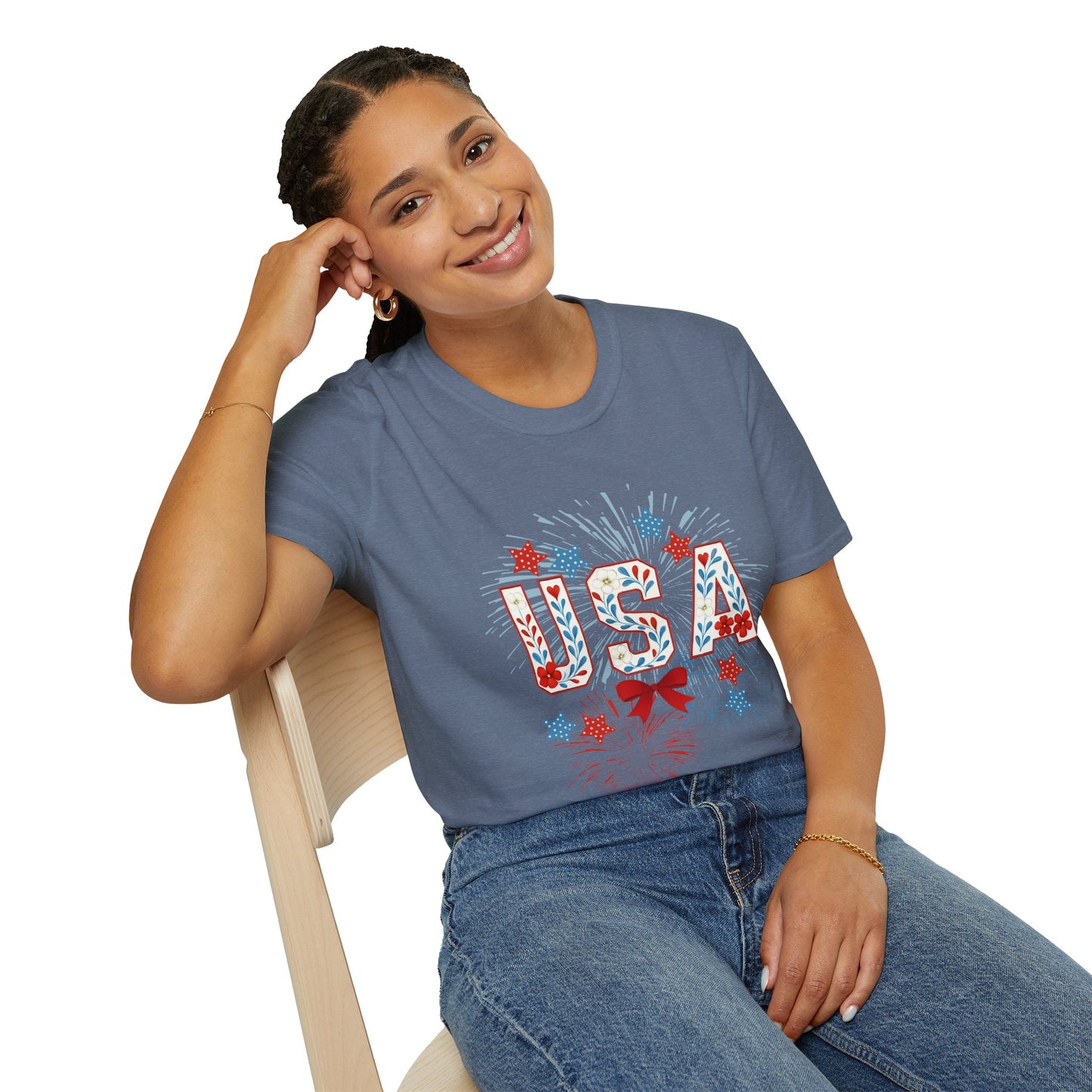 Patriotic USA Fireworks T-Shirt, 4th of July Tee, Unisex Graphic Shirt, Independence Day Apparel, Stars and Stripes Clothing