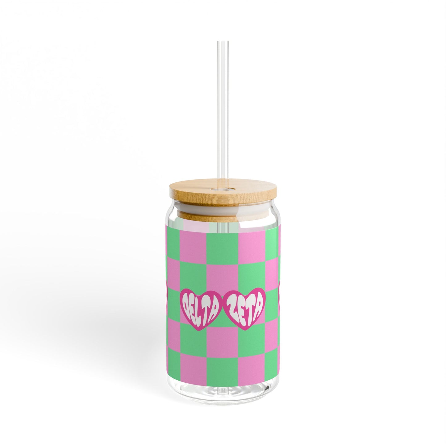 Delta Zeta Retro Sipper Glass with Cute Heart Design, Ideal for Parties, Gifts, Home Decor, Summer Drinks, Eco-Friendly Beverage Container