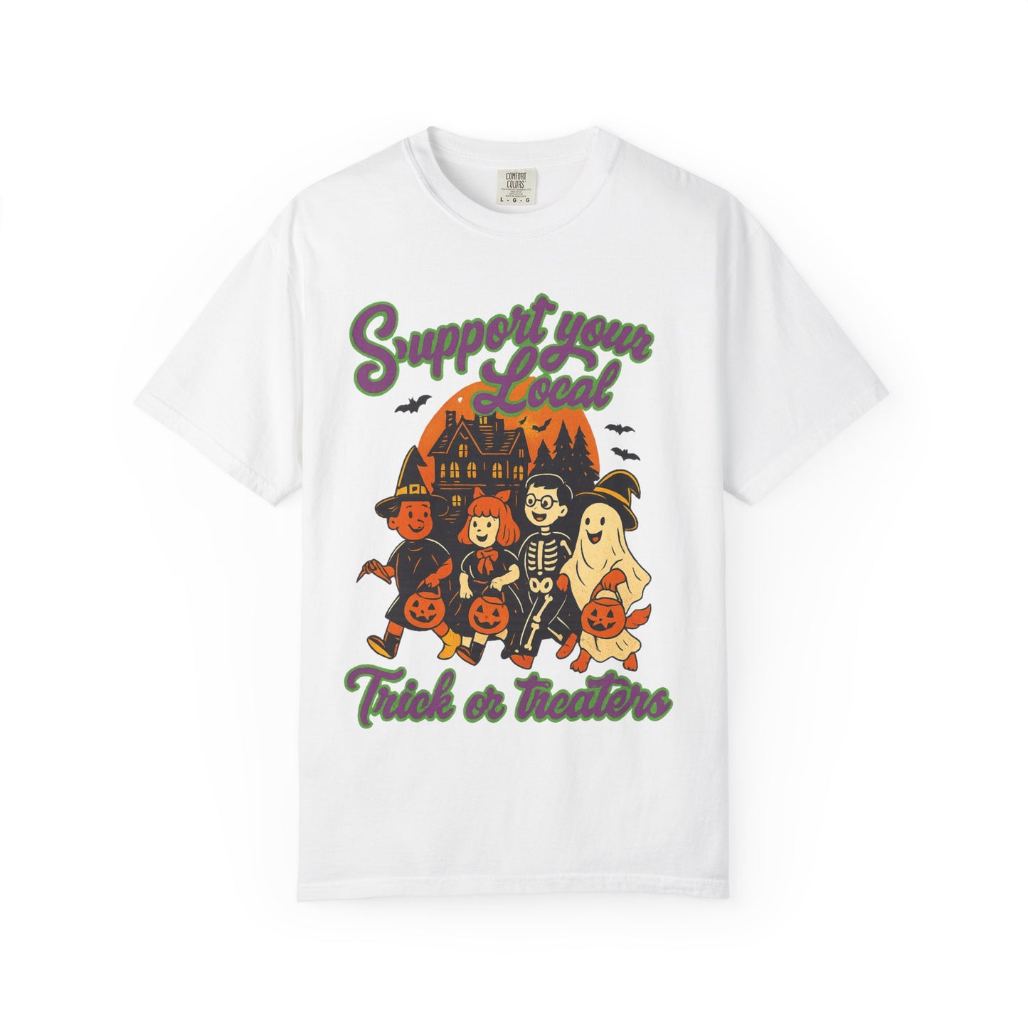 Halloween Support T-Shirt, Youth Trick or Treat Shirt, Garment-Dyed Tee for Kids, Spooky Season Apparel, Holiday Party Top, Fun Costume Wear