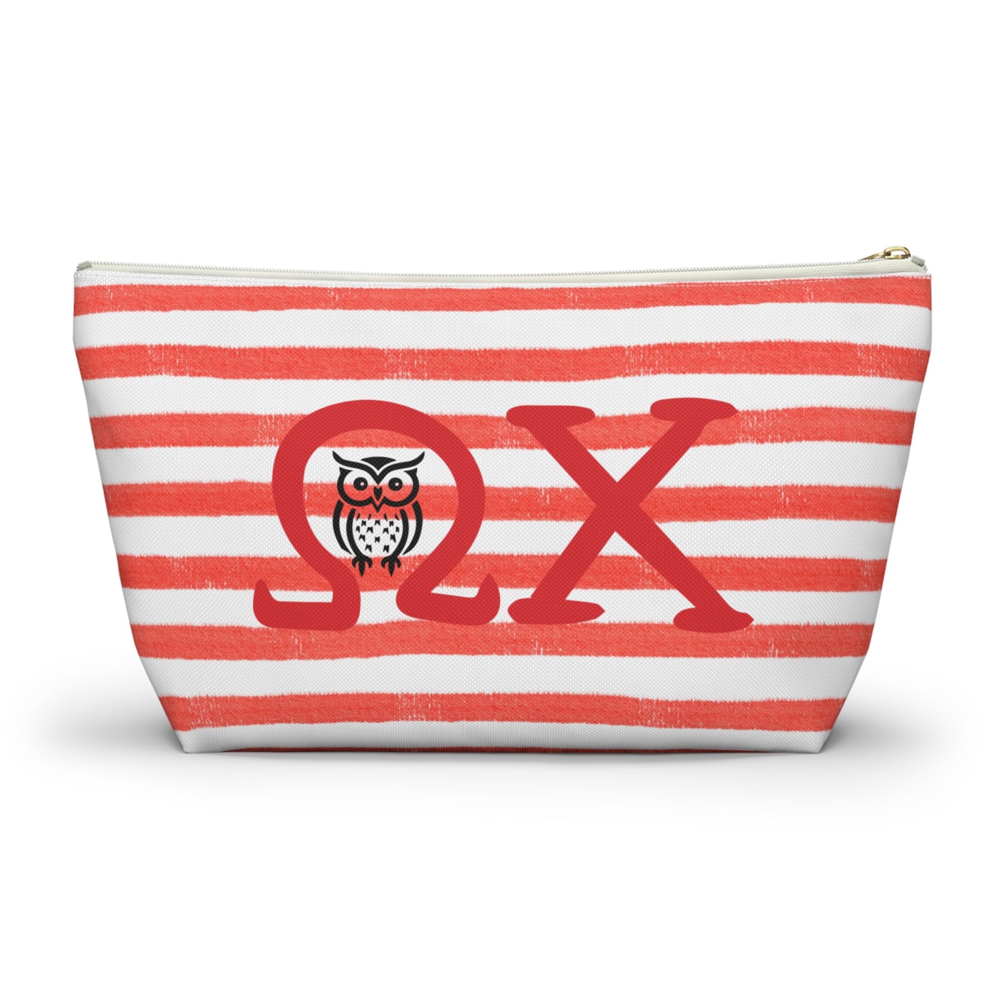 Chi Omega Charming Owl Accessory Pouch, Makeup Bag, Gift for Her, Zodiac Lover, Cute Organizer, Striped Cosmetic Pouch