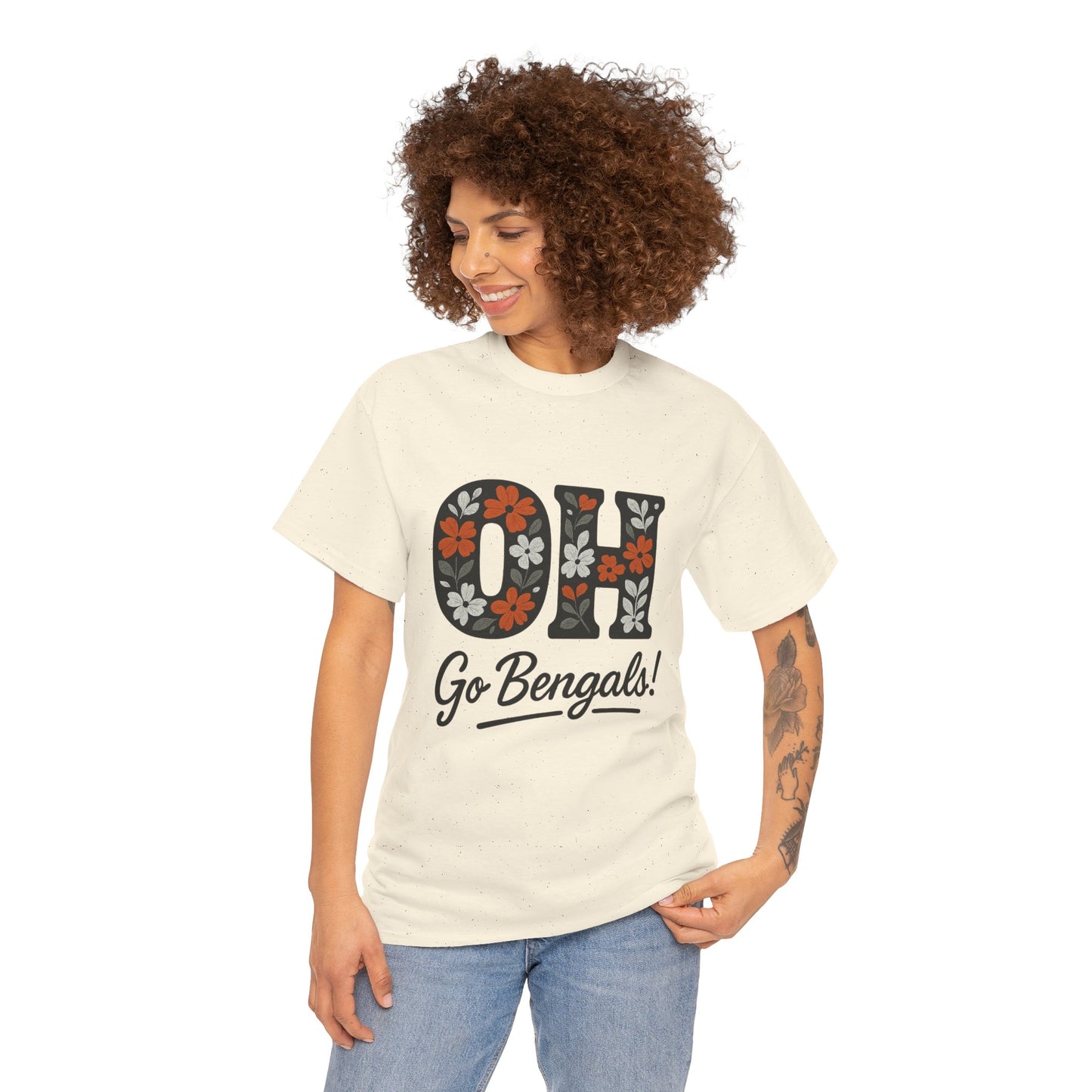Bengals Floral Tee - Unisex Heavy Cotton