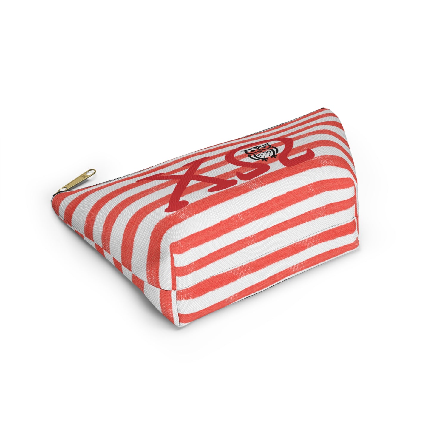Chi Omega Charming Owl Accessory Pouch, Makeup Bag, Gift for Her, Zodiac Lover, Cute Organizer, Striped Cosmetic Pouch