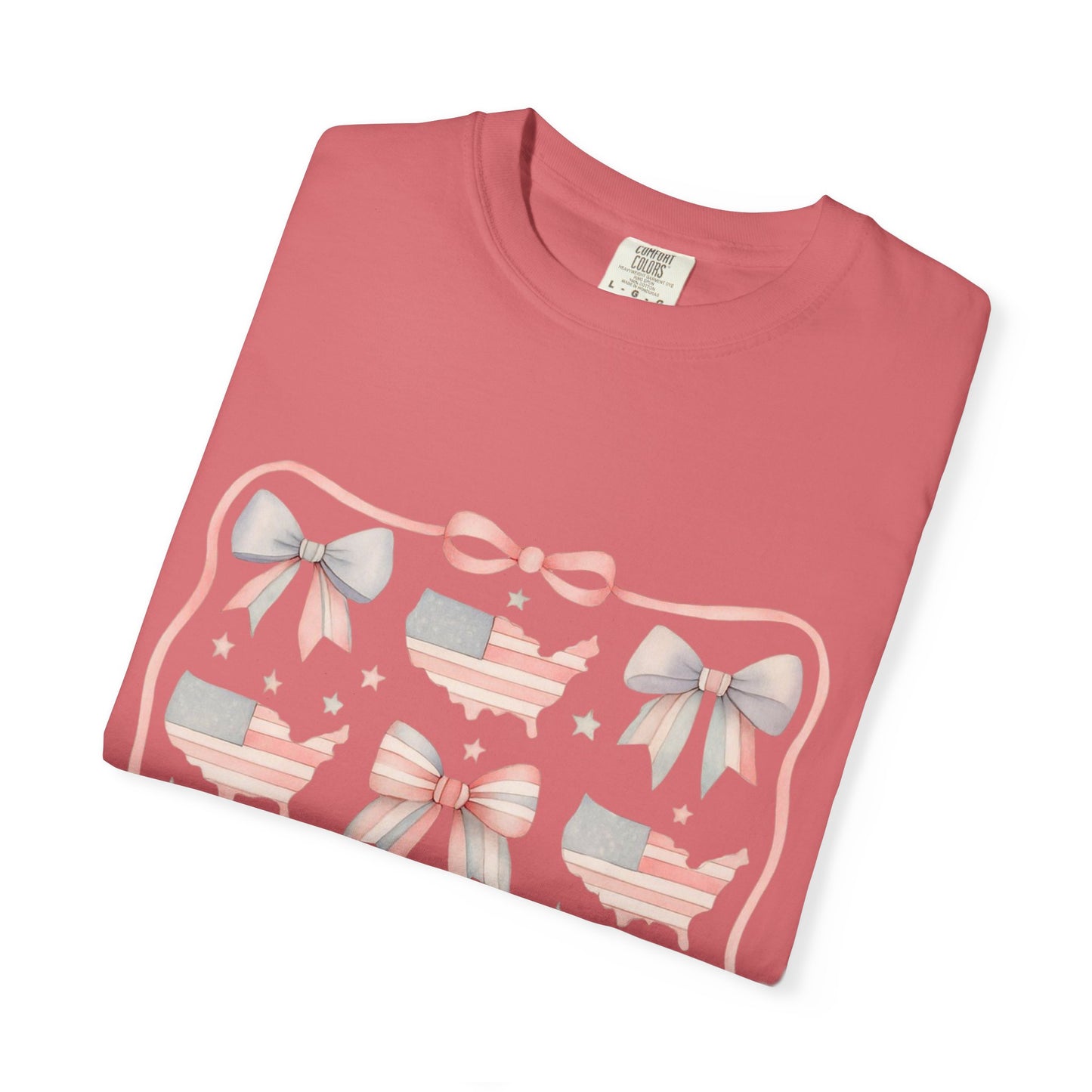 America Coquette Cute Bow Pattern Comfort Colors Unisex T-Shirt - 4th of July USA Celebration