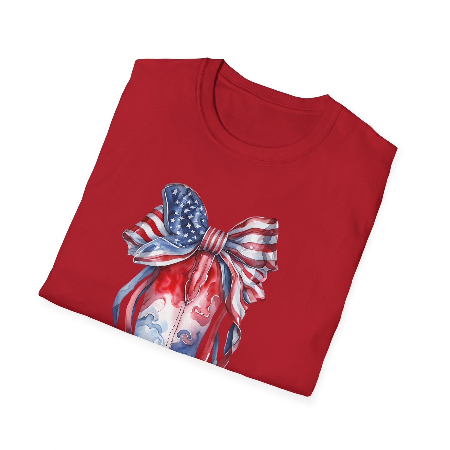Patriotic Cowboy Boot T-Shirt | Unisex Softstyle Tee for Independence Day