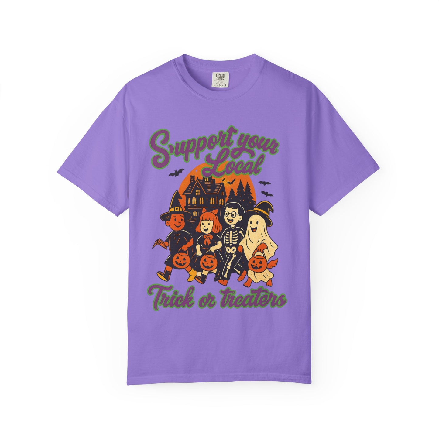 Halloween Support T-Shirt, Youth Trick or Treat Shirt, Garment-Dyed Tee for Kids, Spooky Season Apparel, Holiday Party Top, Fun Costume Wear
