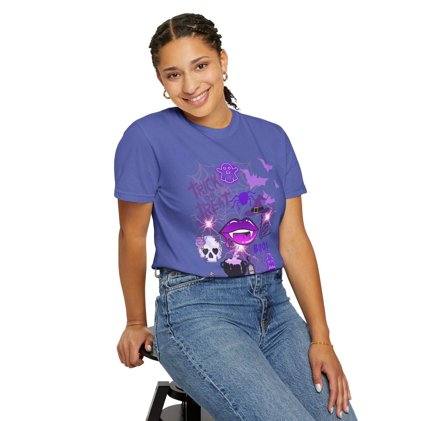 Spooky Purple Vibes Halloween Graphic T-Shirt, Fun Unisex Tee for Spooky Season, Trick or Treat, Boo! Shirt, Halloween Party Wear, Gift Idea