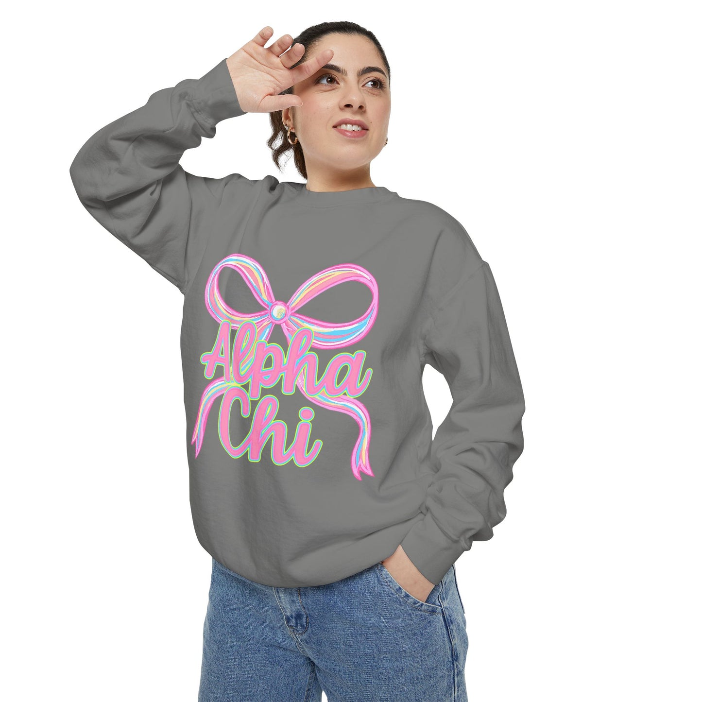 AlphaChi Garment-Dyed Sweatshirt, Sorority Sweatshirt, Personalized Gift, College Apparel, Comfortable Crewneck, Trendy Fashion