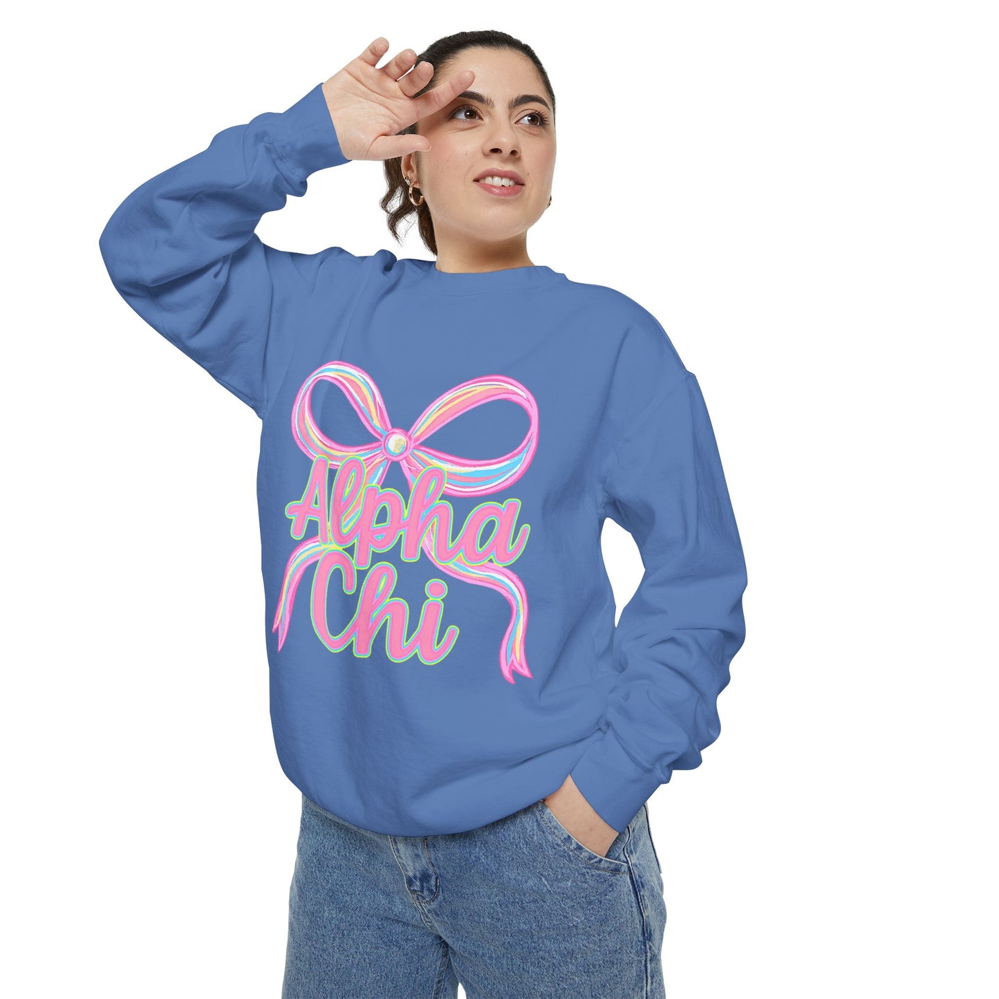 AlphaChi Garment-Dyed Sweatshirt, Sorority Sweatshirt, Personalized Gift, College Apparel, Comfortable Crewneck, Trendy Fashion