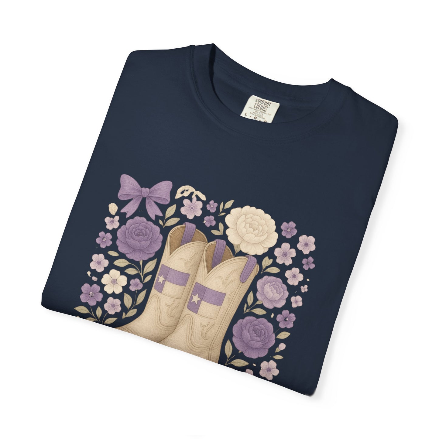 Whimsical Floral Boots Unisex T-Shirt | Casual Style, Gift for Her, Texas Christian University, TCU Frogs, Comfort Colors, Texas Fan gift, Graduation Gift