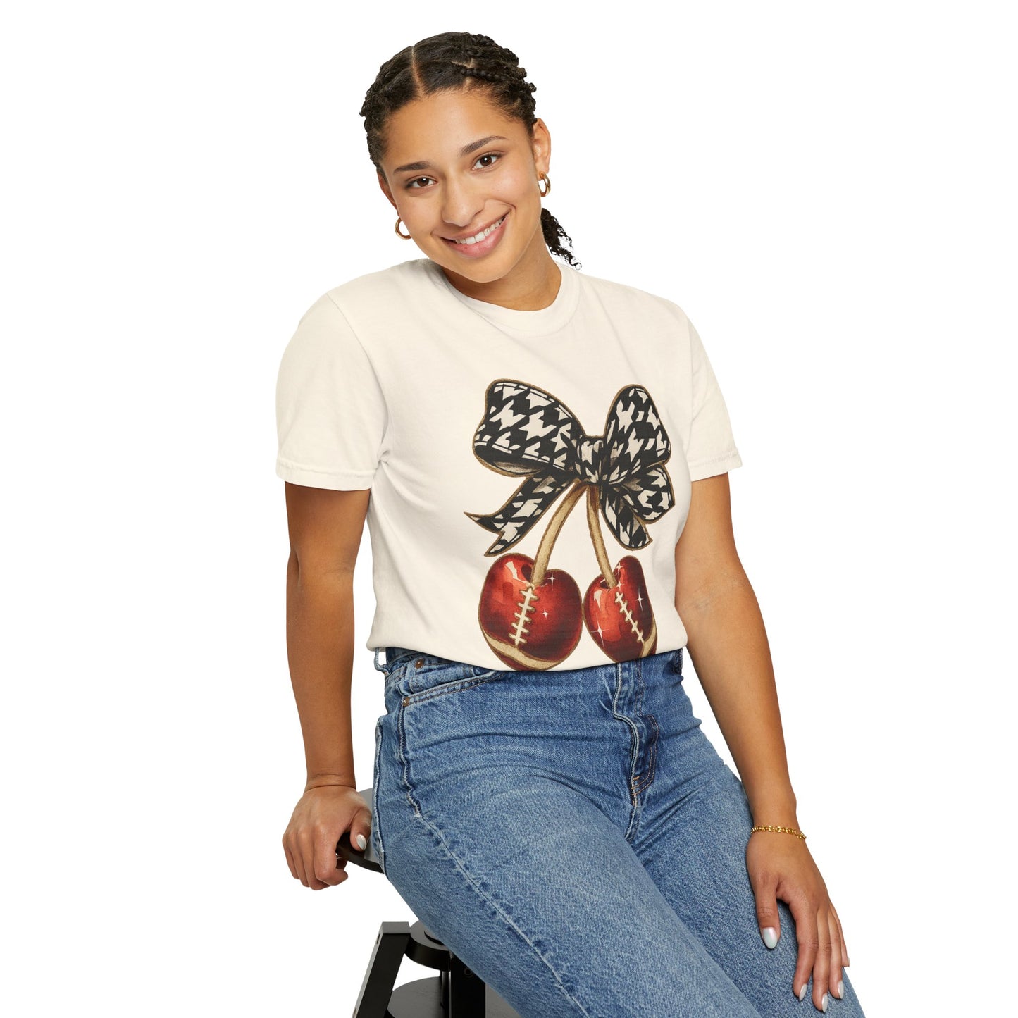 Houndstooth Bow Unisex Tee for Sports Lovers | Garment-Dyed T-shirt
