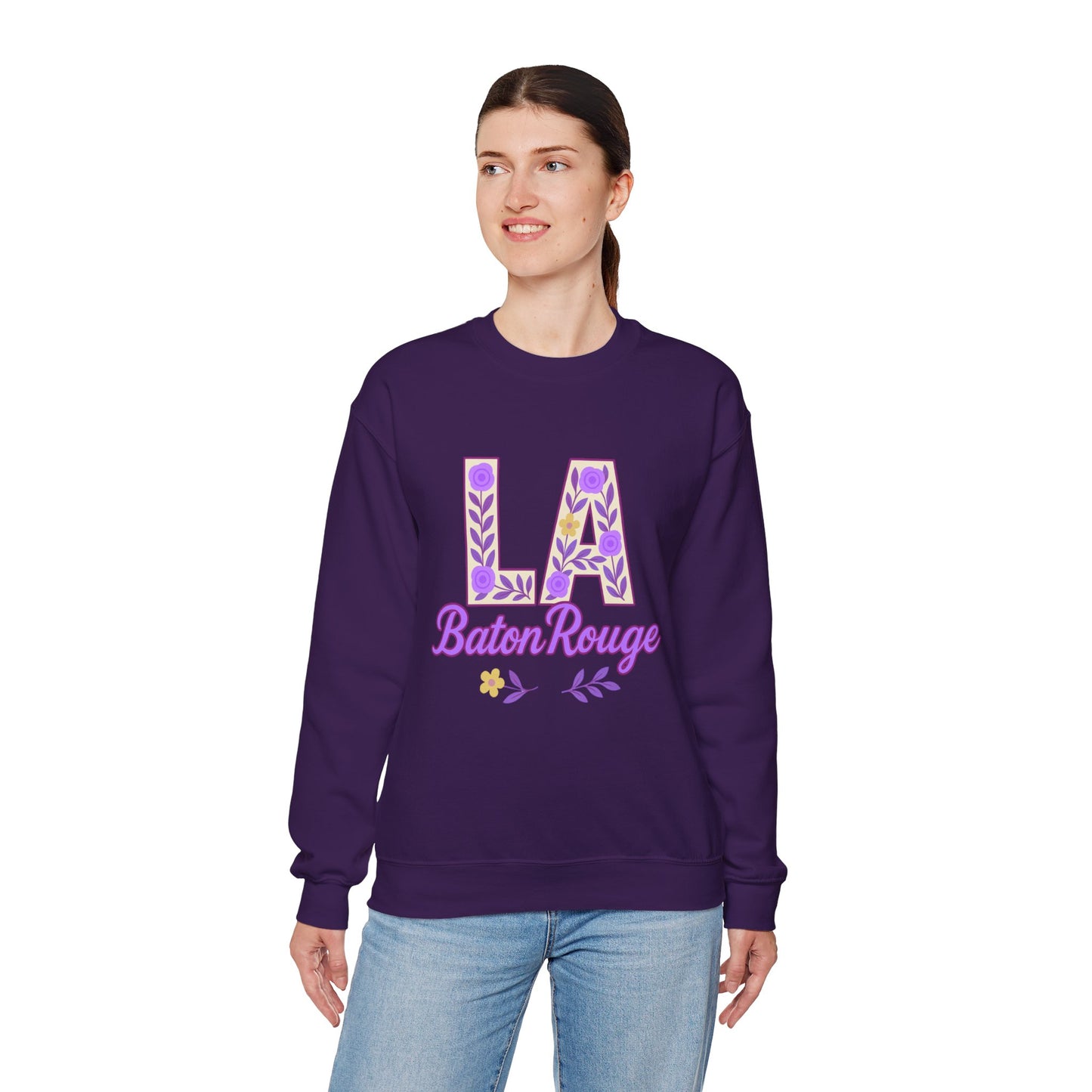 LA Baton Rouge Floral Sweatshirt, Cozy Crewneck for Fall, Gift for Friends, Casual Outing, Southern Style Apparel