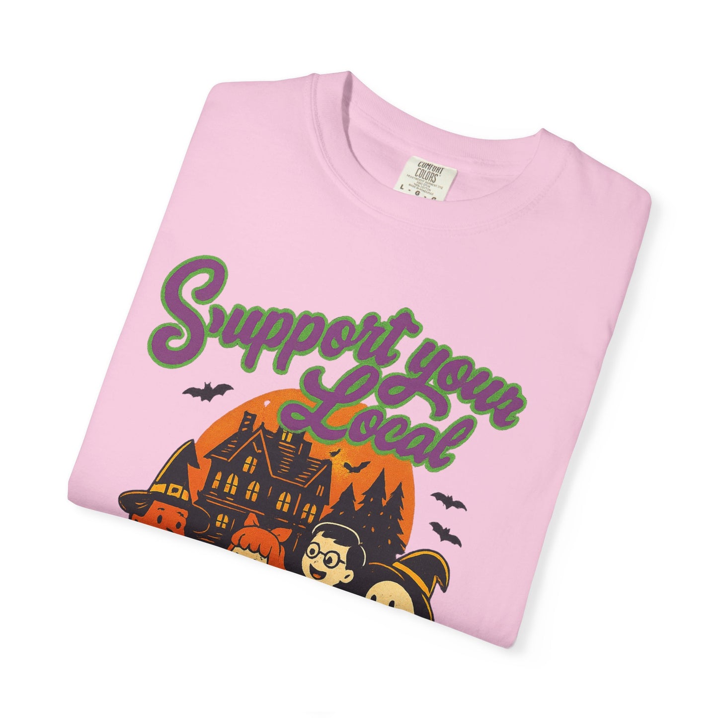 Halloween Support T-Shirt, Youth Trick or Treat Shirt, Garment-Dyed Tee for Kids, Spooky Season Apparel, Holiday Party Top, Fun Costume Wear