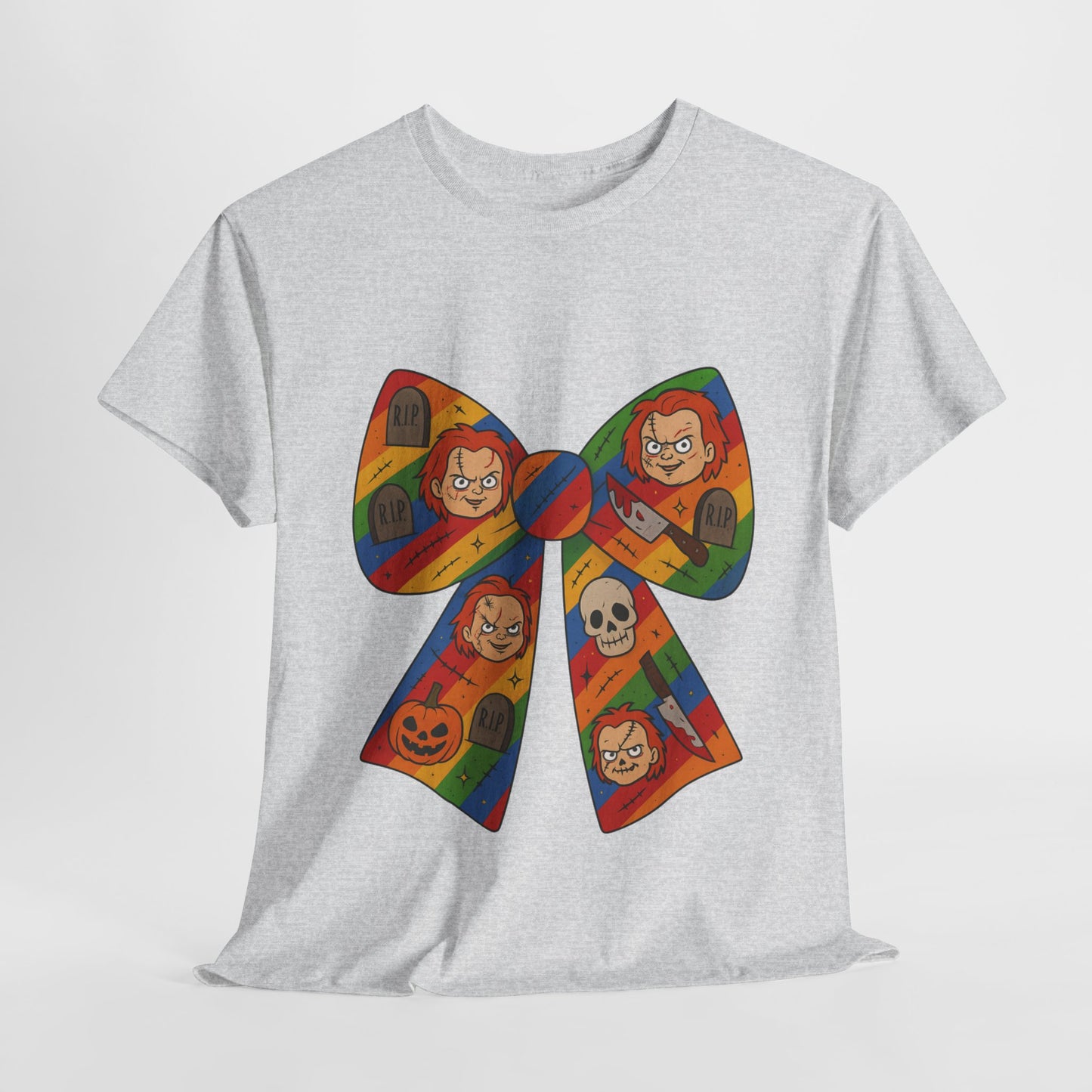 Colorful Halloween Bow Tee, Fun Costume T-Shirt, Halloween Party Shirt, Unisex Graphic Tee, Cozy Everyday Wear, Unique Gift Idea