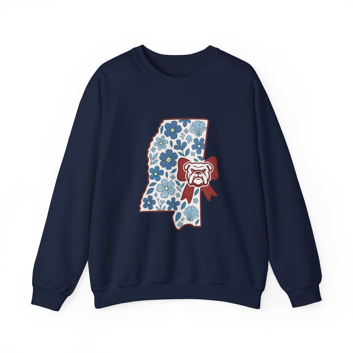 Mississippi Flower Bulldog Crewneck Sweatshirt, Cozy Sweatshirt for Fall, Gift for Dog Lovers, College Apparel, Casual Fashion