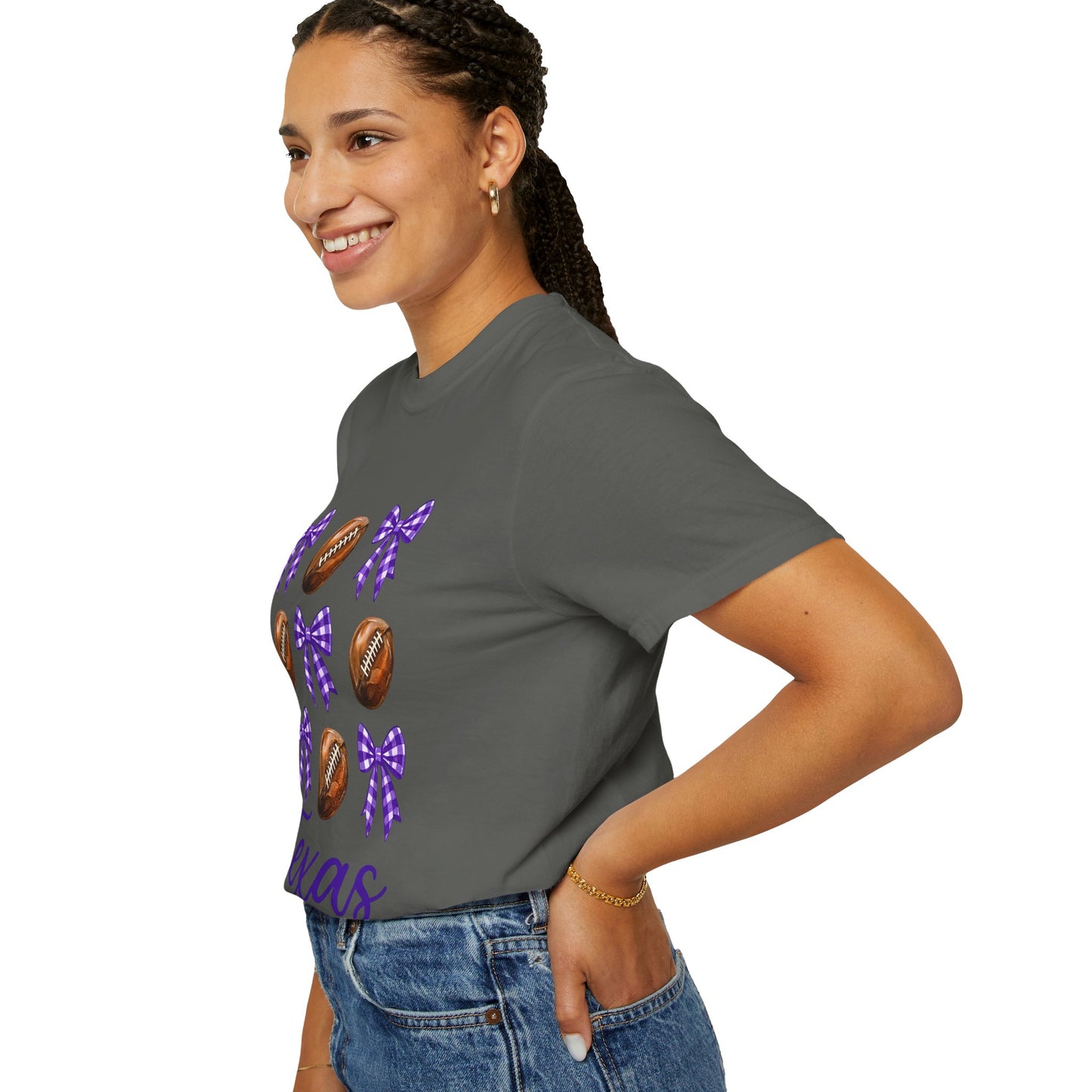 Texas Football Unisex T-Shirt with Purple Bows - Game Day Sports Apparel for Horned Frogs Fans