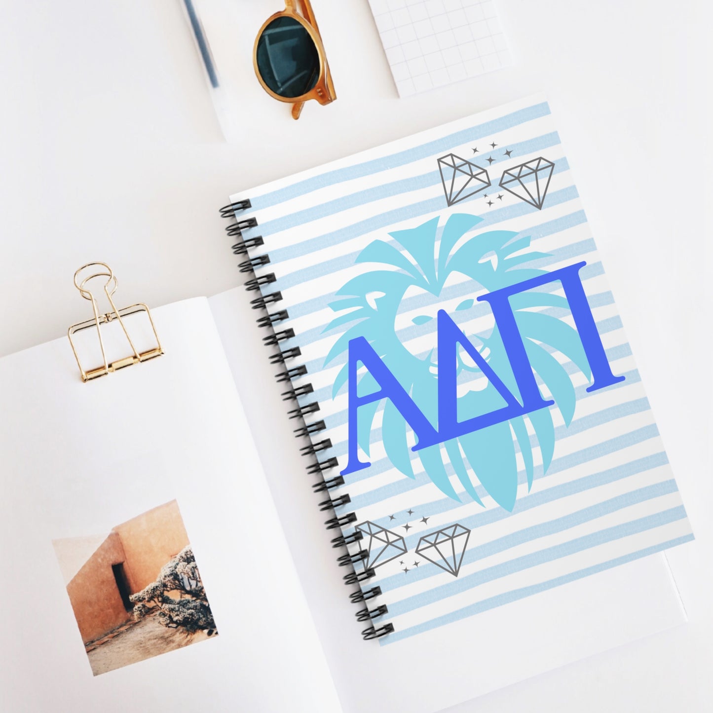 ADPi Spiral Notebook - Striped Lion Design for Notes, Journaling, Students, Sororities, Gift Ideas
