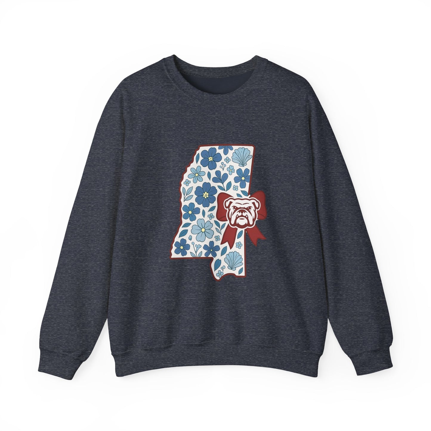 Mississippi Flower Bulldog Crewneck Sweatshirt, Cozy Sweatshirt for Fall, Gift for Dog Lovers, College Apparel, Casual Fashion
