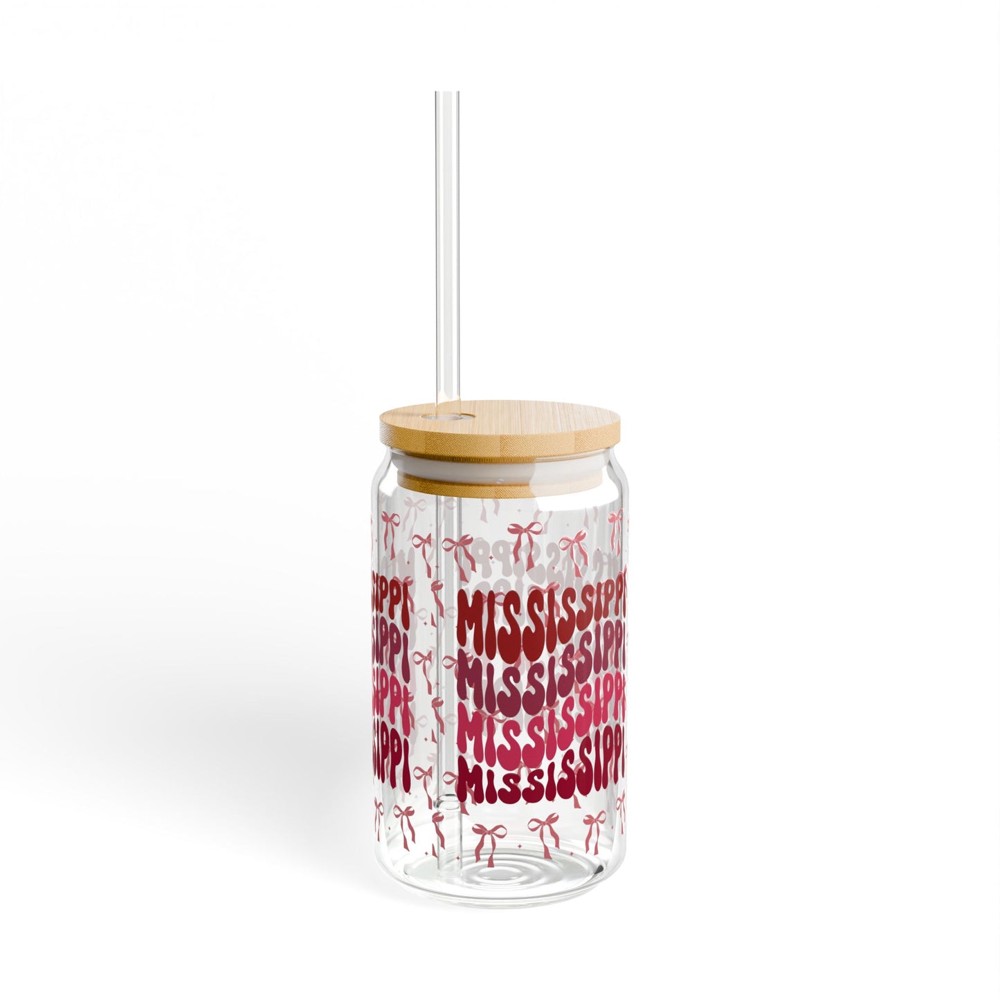 Coquette Bow Mississippi Sipper Glass, 16oz | Fun Glass Drinking Jar, Tropical Party Decor, Personalized Beverage Container, MSU Bulldogs, Graduation Gift