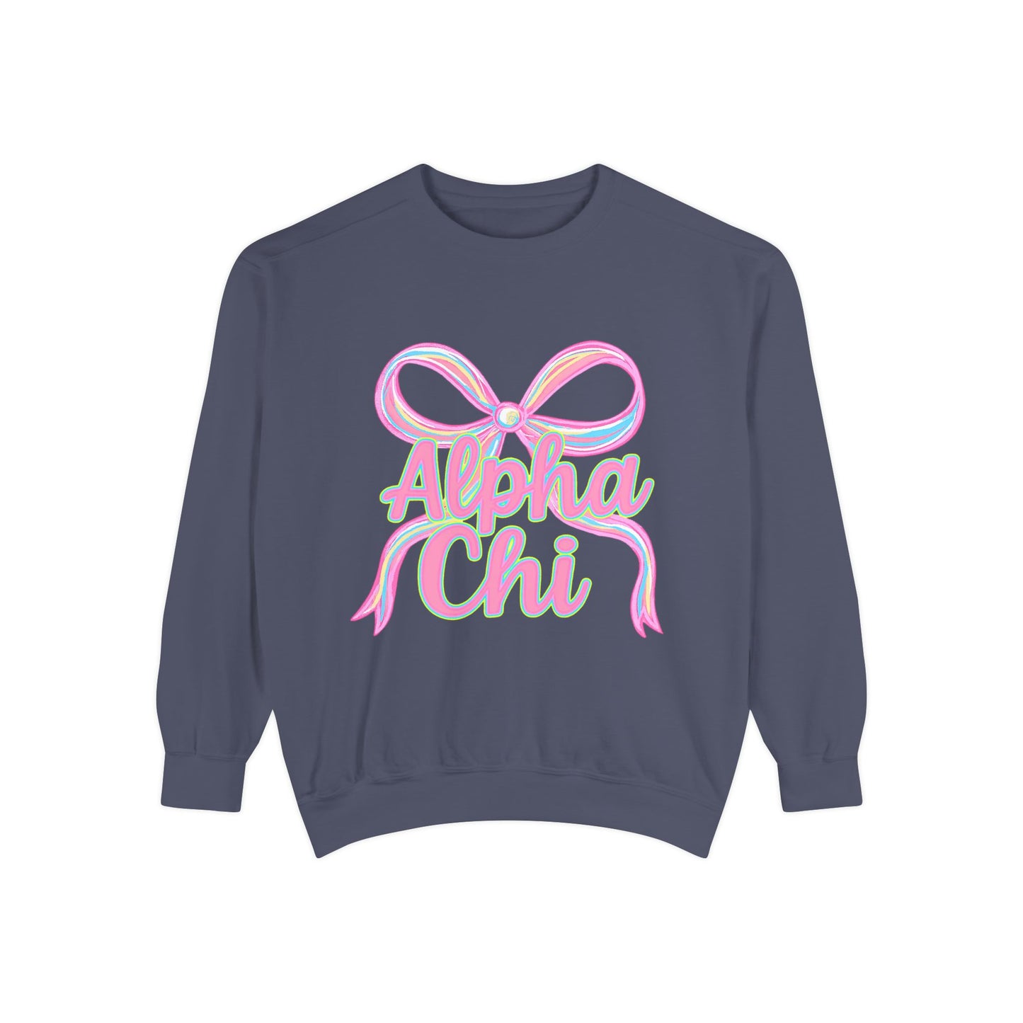 AlphaChi Garment-Dyed Sweatshirt, Sorority Sweatshirt, Personalized Gift, College Apparel, Comfortable Crewneck, Trendy Fashion