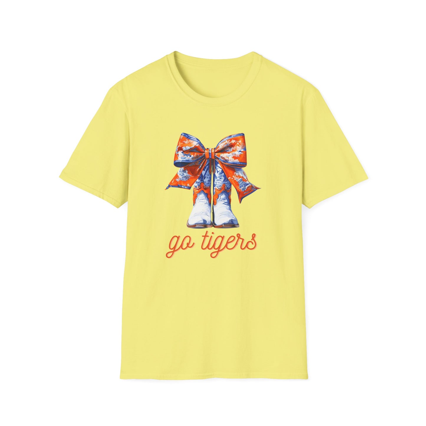 AU Coquette Boot Bow Cheerful Unisex T-Shirt with Bow Design - Perfect for Game Day, Sports Fans, Birthdays, and Casual Wear, Go Tigers!