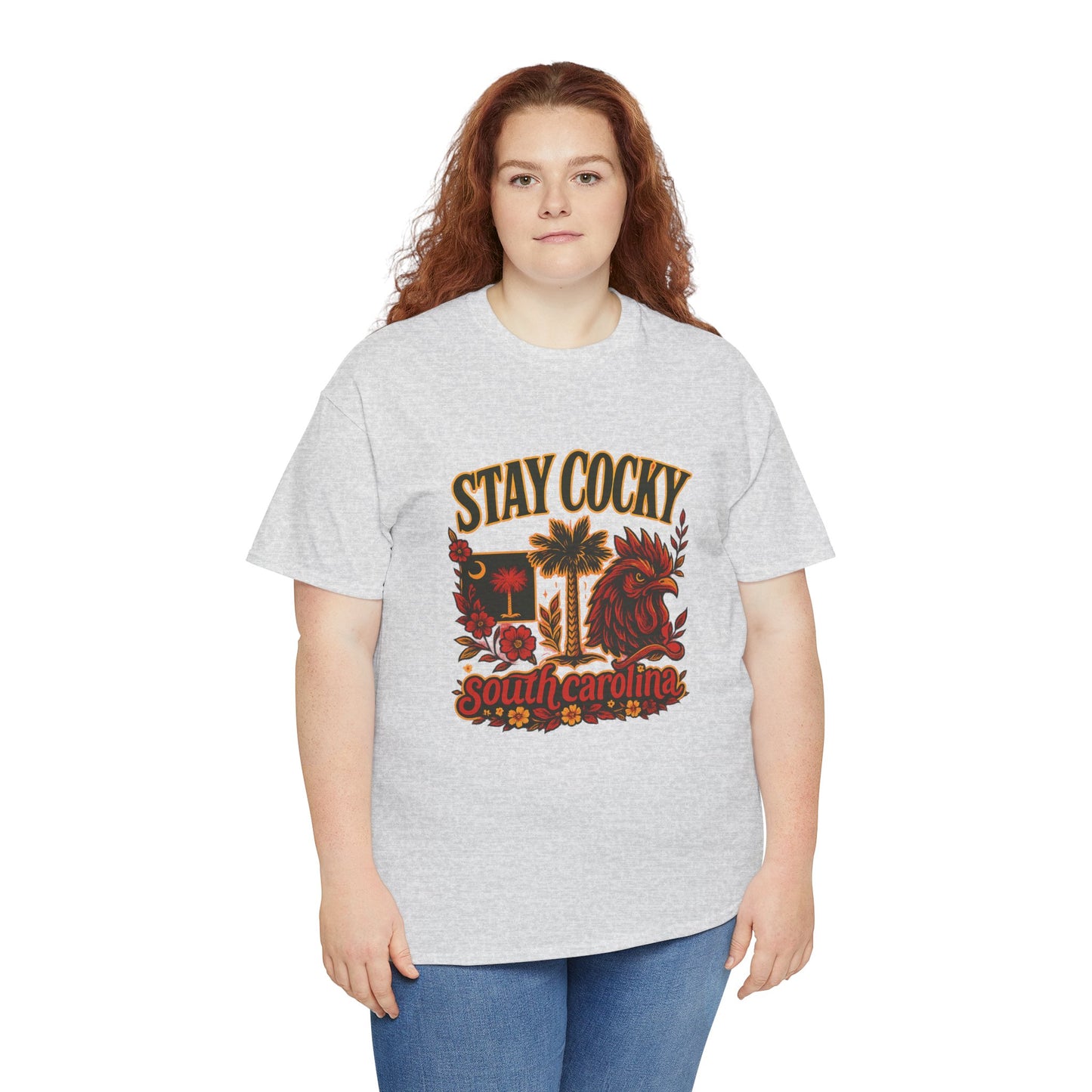 Stay Cocky Unisex Heavy Cotton Tee, Casual Graphic Tee, South Carolina Pride Shirt, Fun Vacation Wear, Perfect Gift for Gamecocks Fans