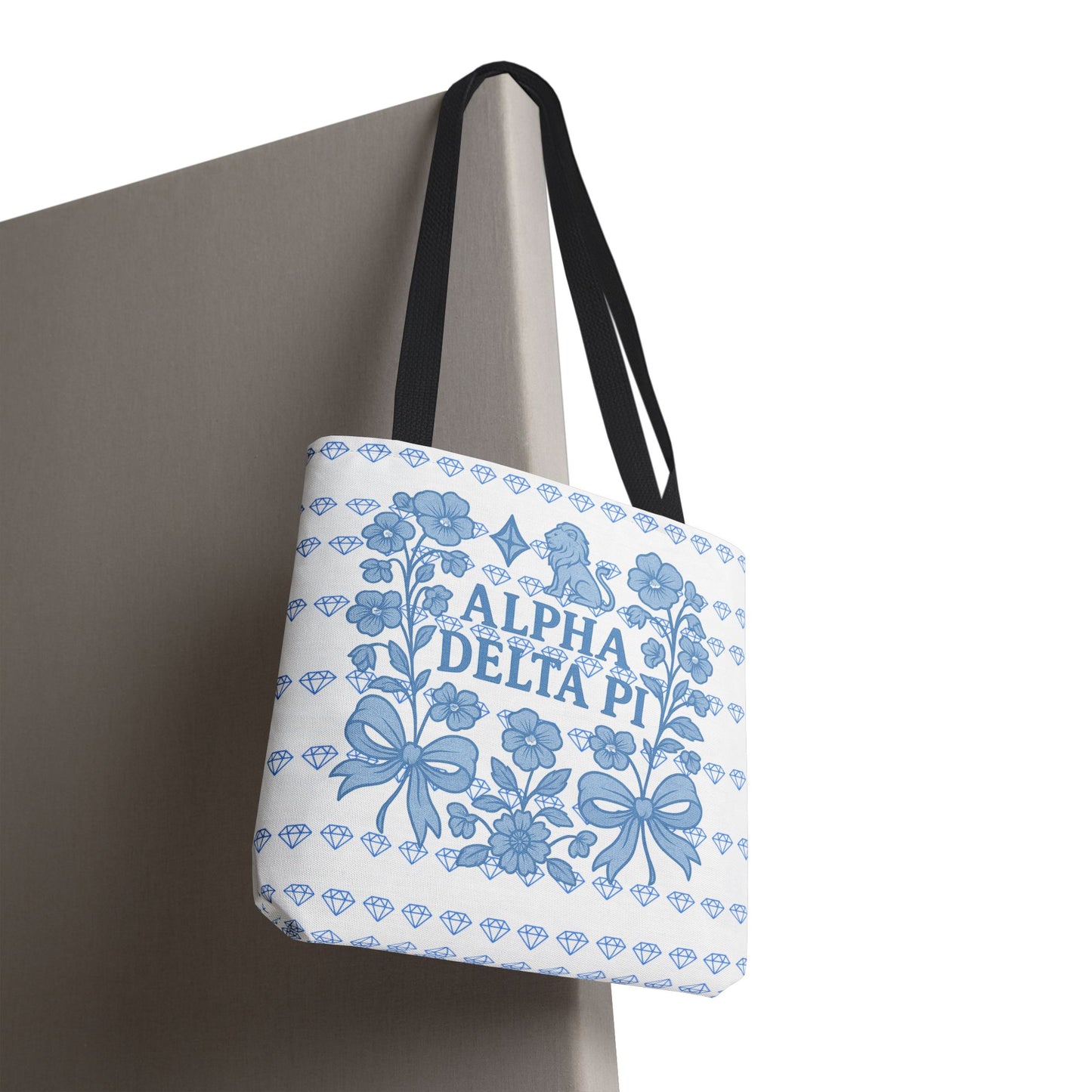 Alpha Delta Pi Floral Tote Bag - Stylish Sorority Accessory, Gift for College Students, Everyday Use, Blue Floral Design, AOP Style
