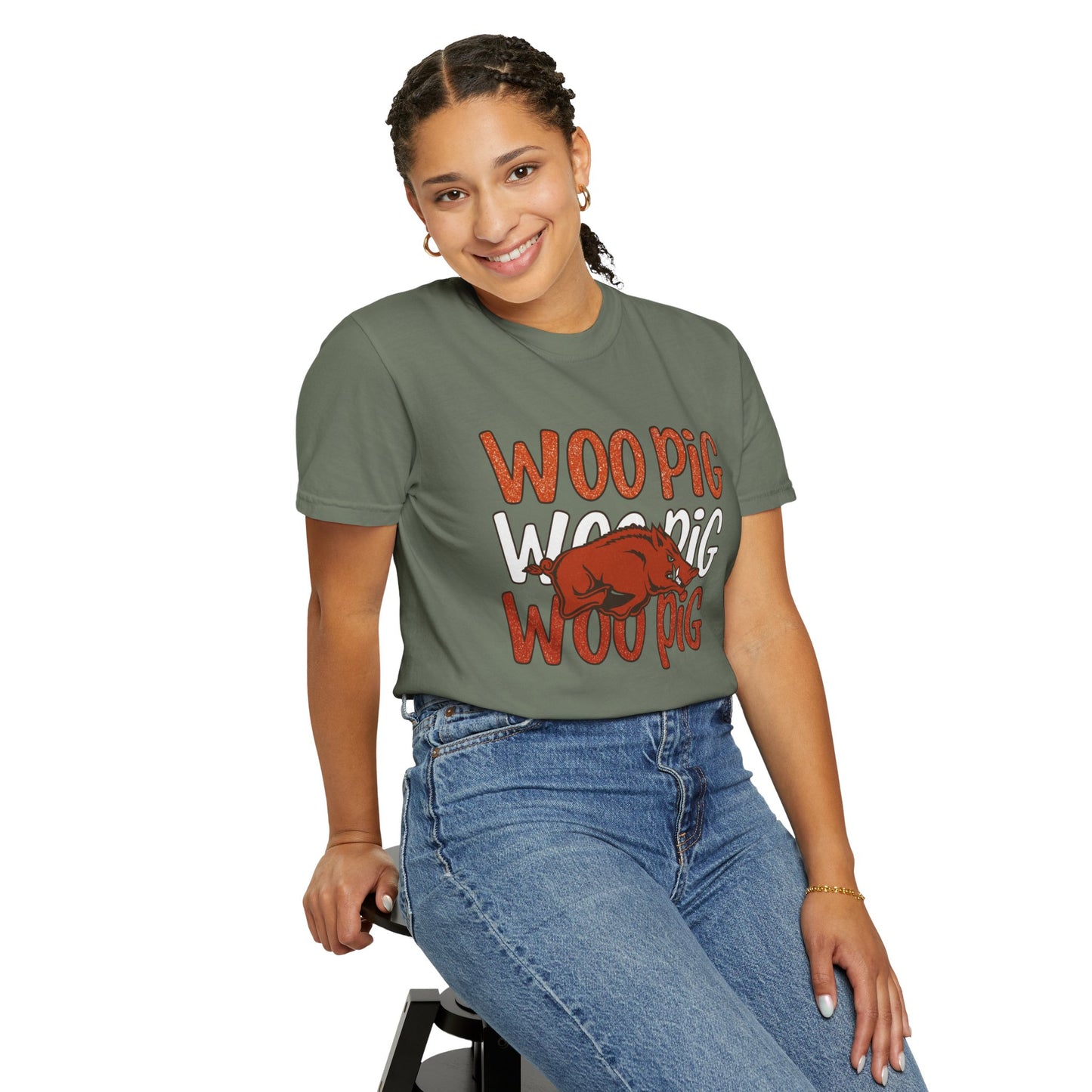 Woo Pig Garment-Dyed T-Shirt, Unisex Tee, Arkansas Pride Shirt, Casual Everyday Wear, College Game Day Tee, Fun Graphic Tee