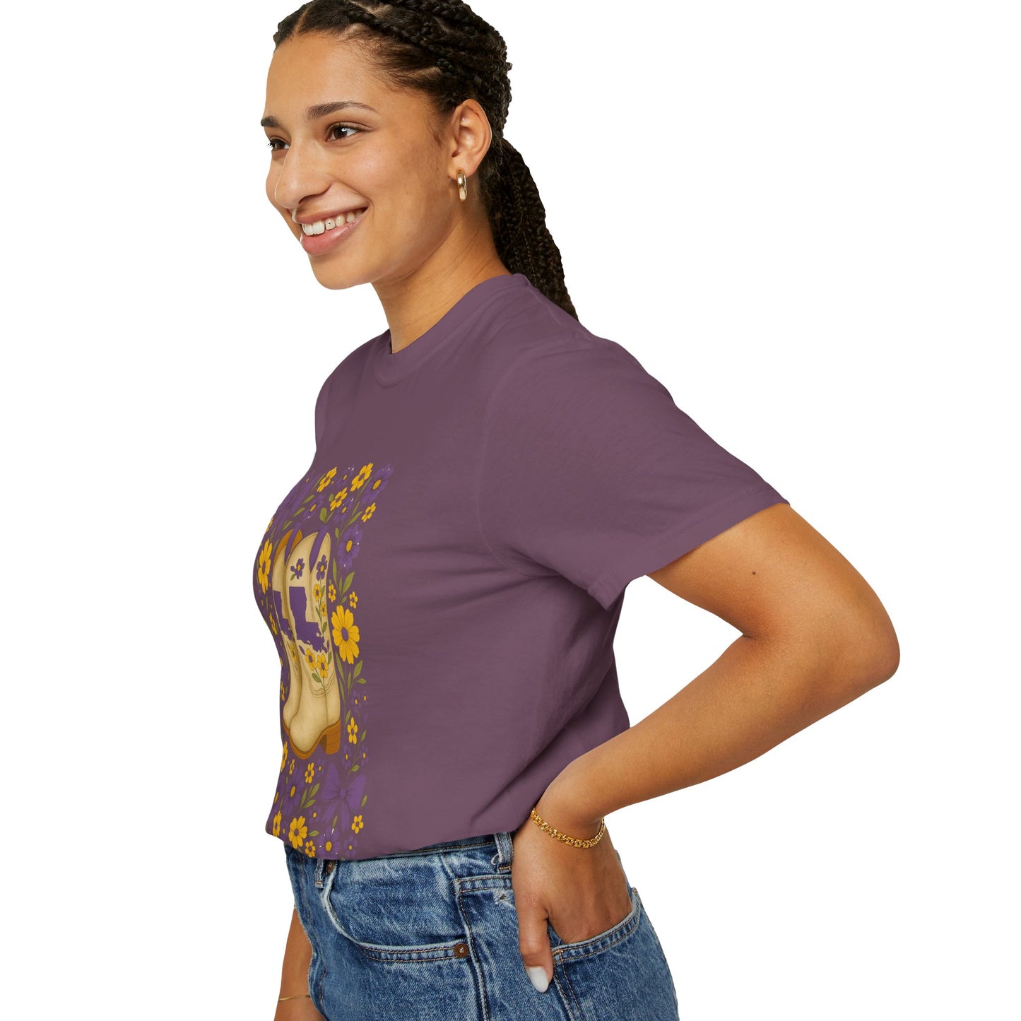 T-Shirt - Western Floral Boot T-Shirt, Vintage Graphic Shirt, Gift for Cowgirl, LSU Tigers, Louisiana Game Day