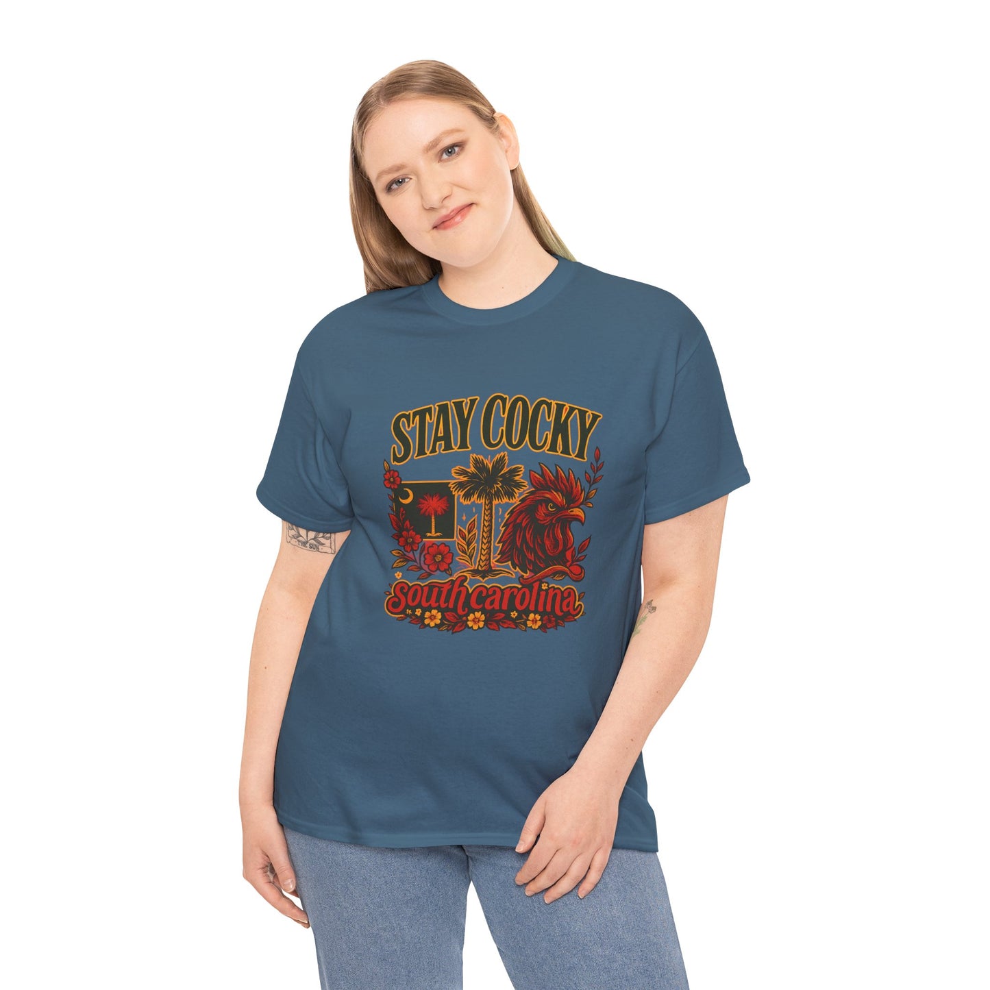 Stay Cocky Unisex Heavy Cotton Tee, Casual Graphic Tee, South Carolina Pride Shirt, Fun Vacation Wear, Perfect Gift for Gamecocks Fans