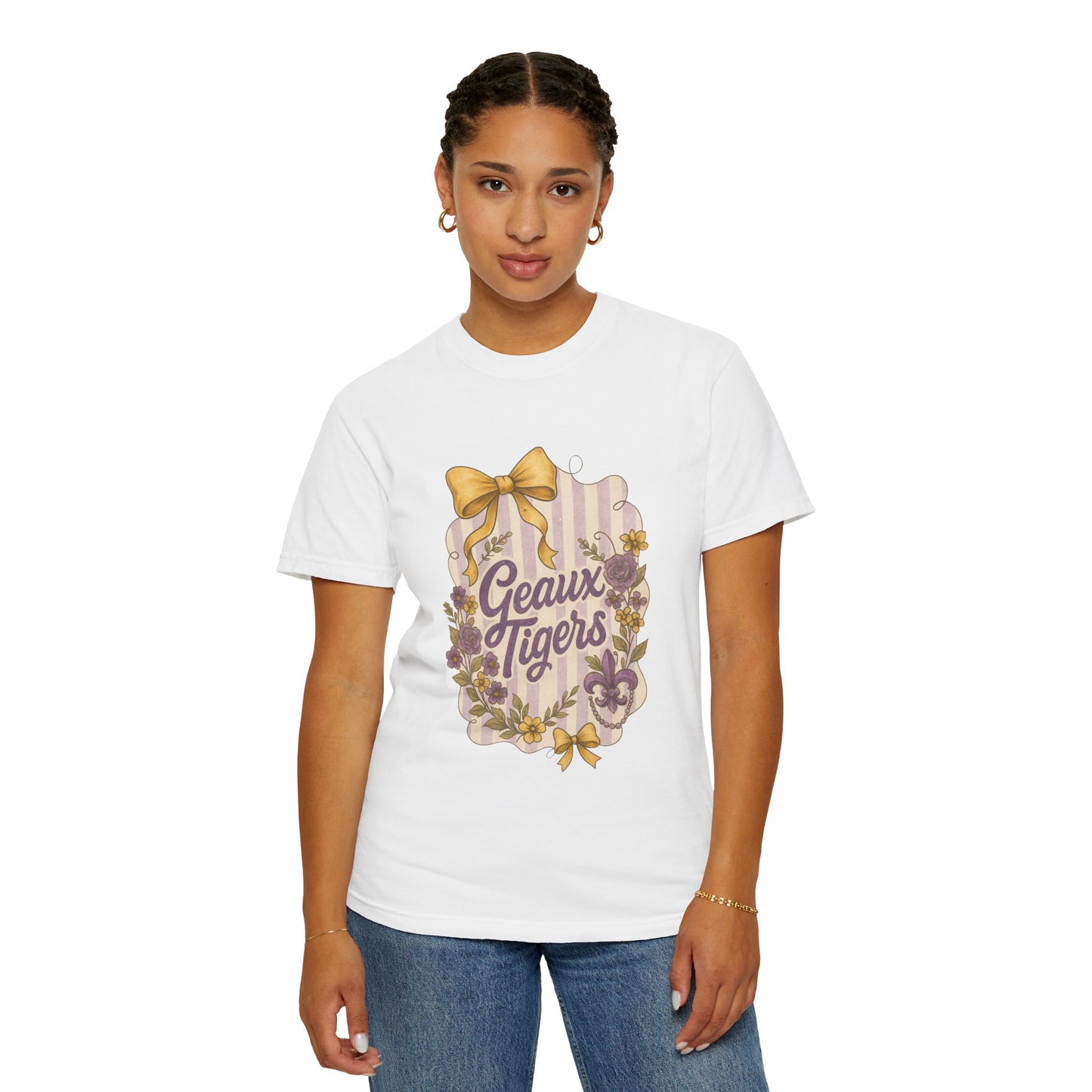 Geaux Tigers Floral T-Shirt, Unisex Casual Tee, Game Day Apparel, Spring Outfit, LSU Fan Gear
