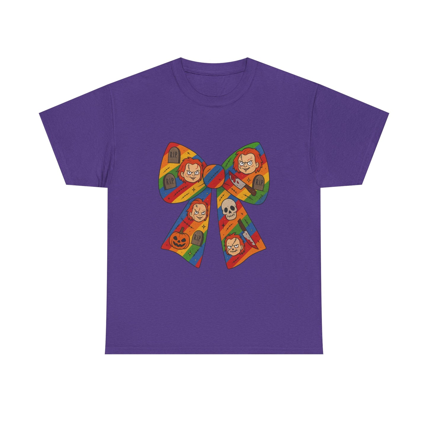 Colorful Halloween Bow Tee, Fun Costume T-Shirt, Halloween Party Shirt, Unisex Graphic Tee, Cozy Everyday Wear, Unique Gift Idea