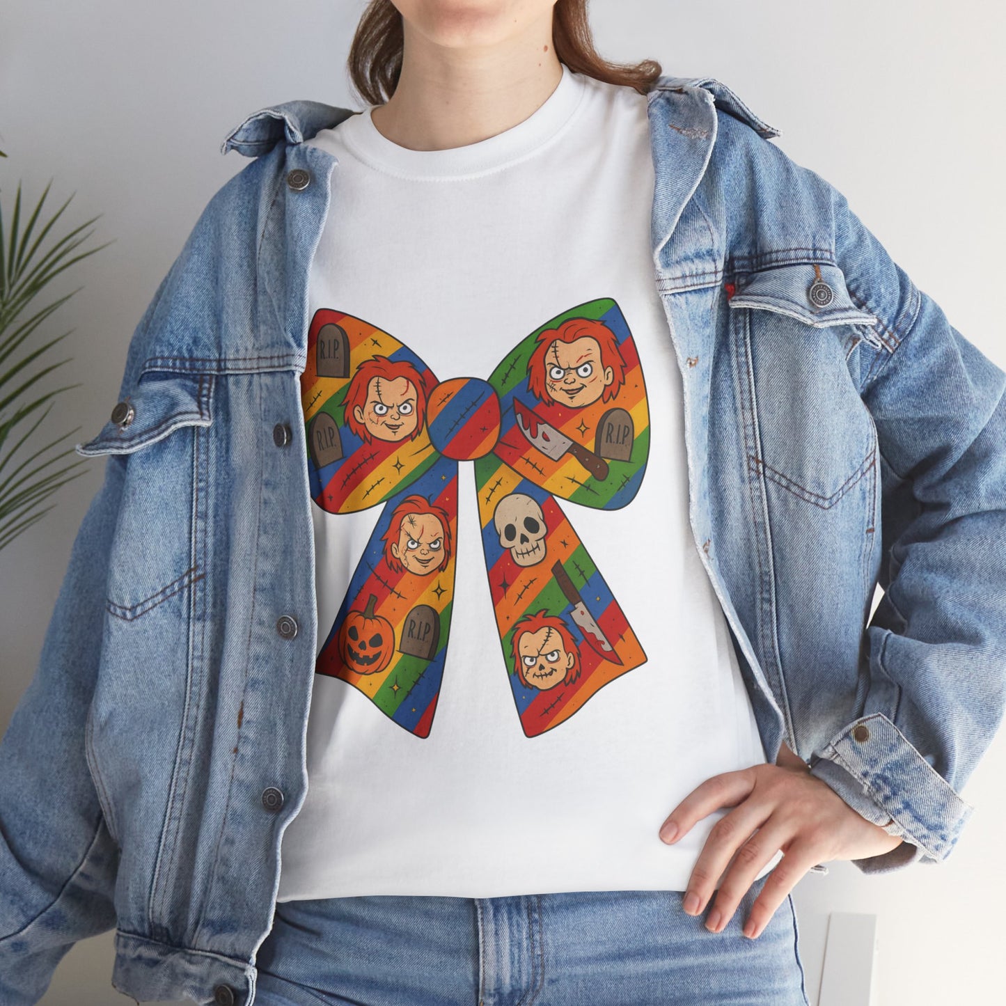 Colorful Halloween Bow Tee, Fun Costume T-Shirt, Halloween Party Shirt, Unisex Graphic Tee, Cozy Everyday Wear, Unique Gift Idea
