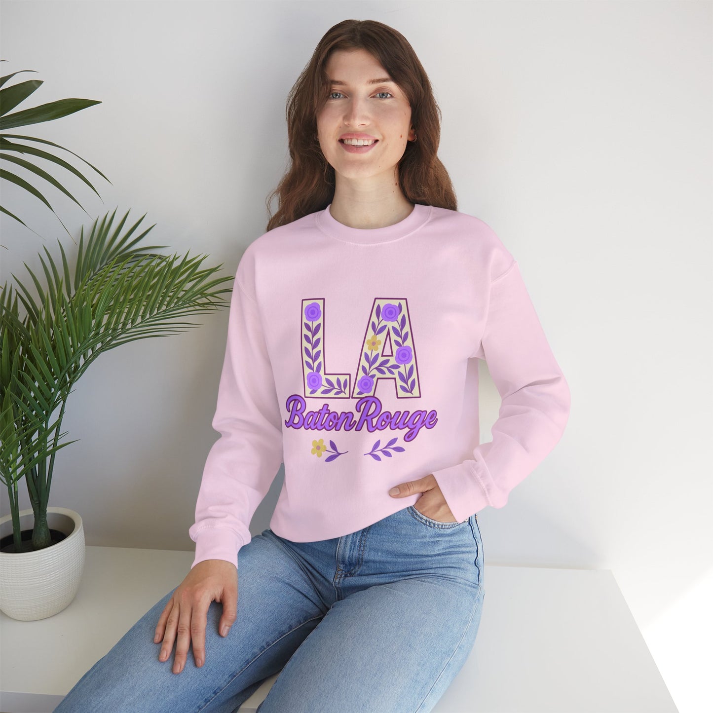 LA Baton Rouge Floral Sweatshirt, Cozy Crewneck for Fall, Gift for Friends, Casual Outing, Southern Style Apparel