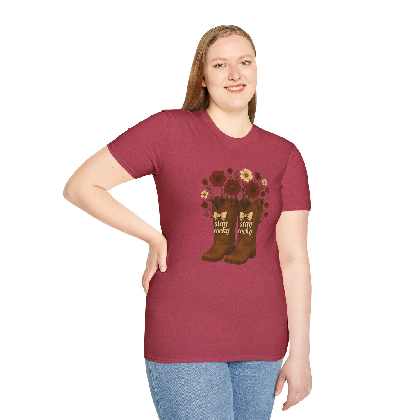 Sc stay cocky coquette t-shirt, Lucky Cowboy Boots T-Shirt, Country Style Tee, Floral Graphic Shirt, Gift for sc fan, go gamecocks, sc game day, graduation gift, college student gift