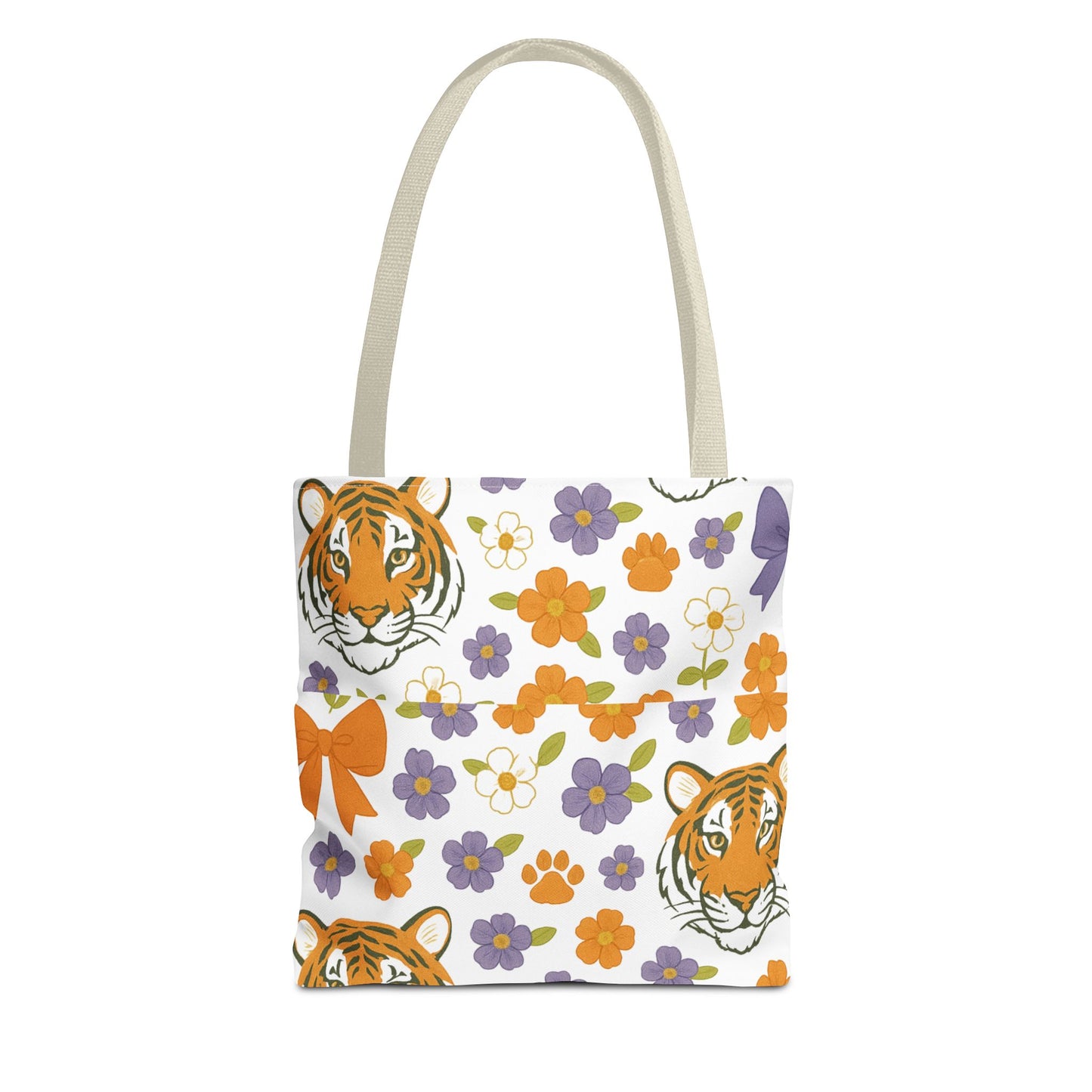 Whimsical Tiger Floral Tote Bag - Clemson Fan Gift, Graduation Gift, Alumni Gift, Cute Eco-Friendly Shopping Bag, Beach Bag, Gift for Animal Lovers, Spring & Summer Accessory