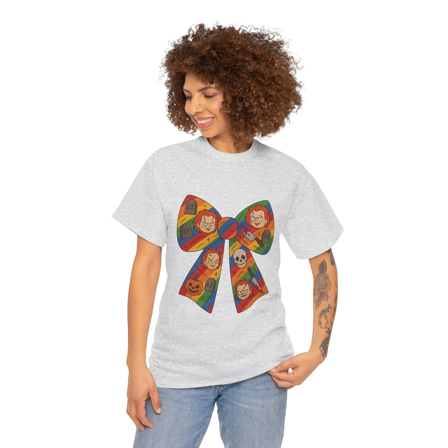 Colorful Halloween Bow Tee, Fun Costume T-Shirt, Halloween Party Shirt, Unisex Graphic Tee, Cozy Everyday Wear, Unique Gift Idea