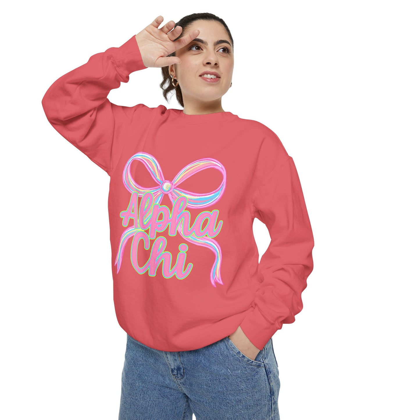 AlphaChi Garment-Dyed Sweatshirt, Sorority Sweatshirt, Personalized Gift, College Apparel, Comfortable Crewneck, Trendy Fashion