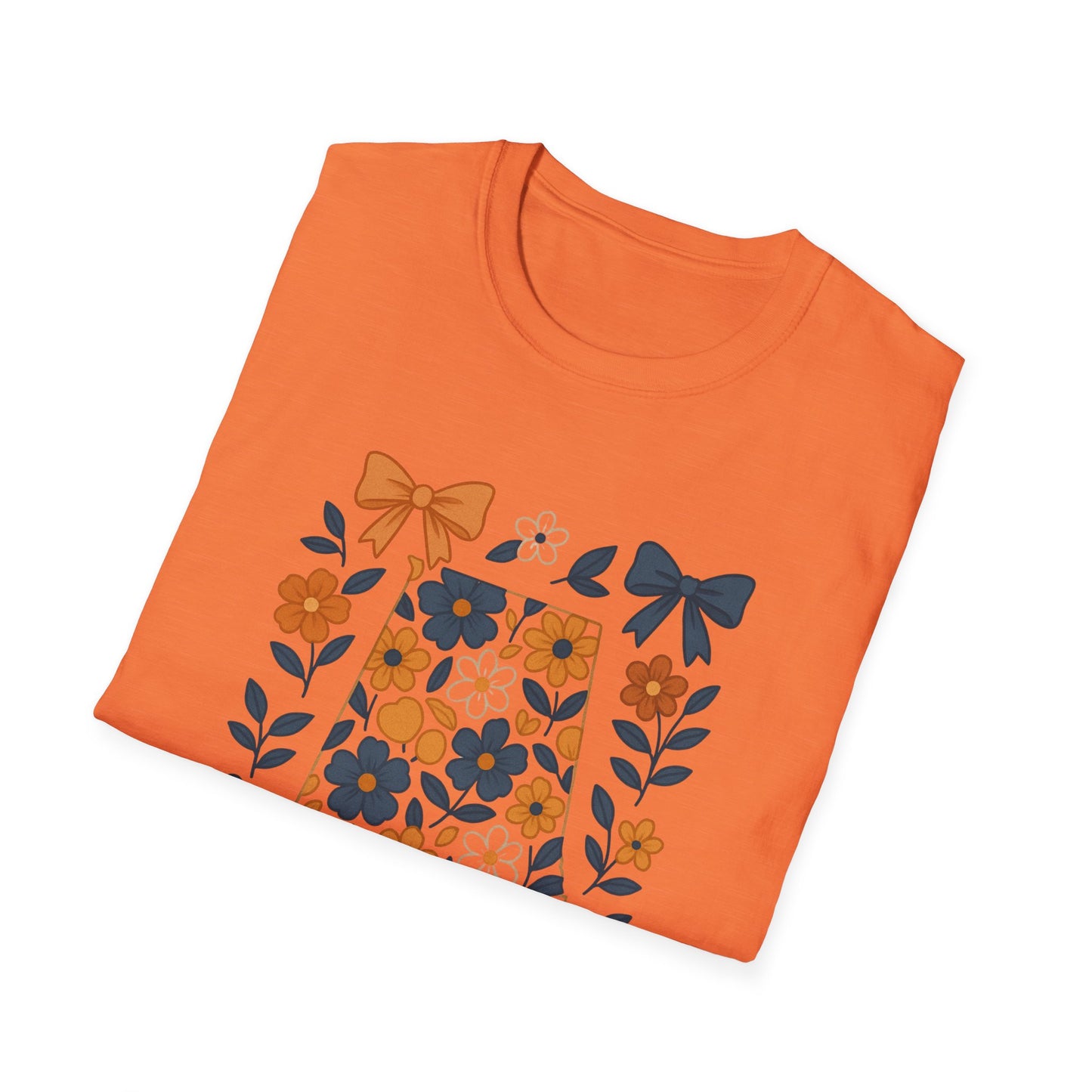AU Floral Bow Graphic T-Shirt, Softstyle Tee, Botanical Print Shirt, Gift for Her, Casual Wear, Summer Fashion, Vintage Aesthetic