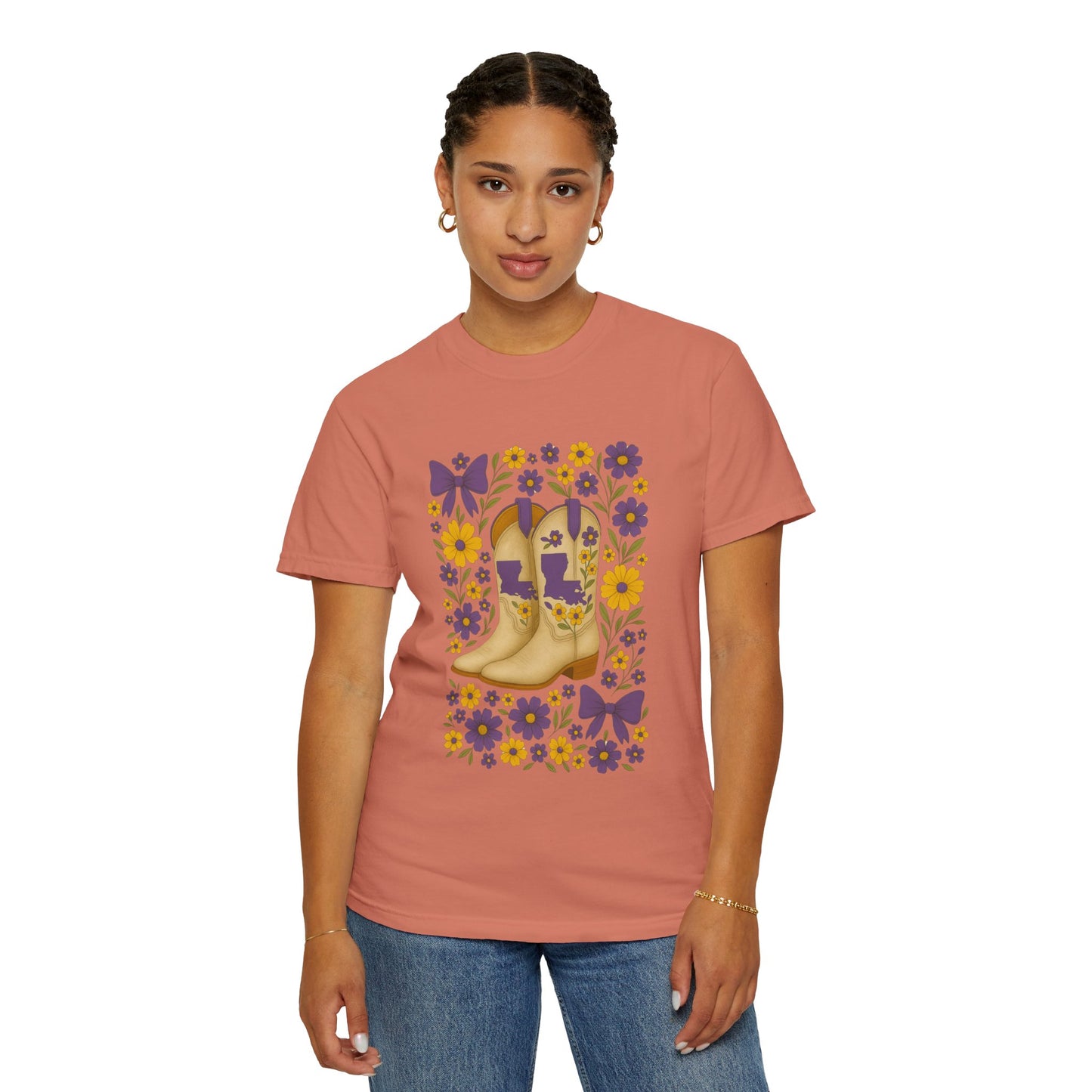 T-Shirt - Western Floral Boot T-Shirt, Vintage Graphic Shirt, Gift for Cowgirl, LSU Tigers, Louisiana Game Day