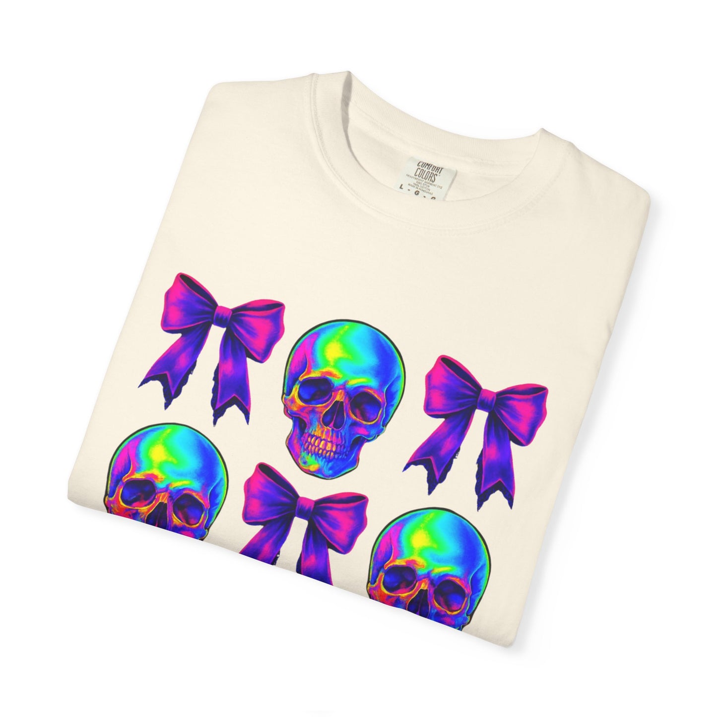 Neon Skull and Bow Unisex T-Shirt | Trendy Graphic Tee for Halloween, Festivals, Casual Wear, Gifts