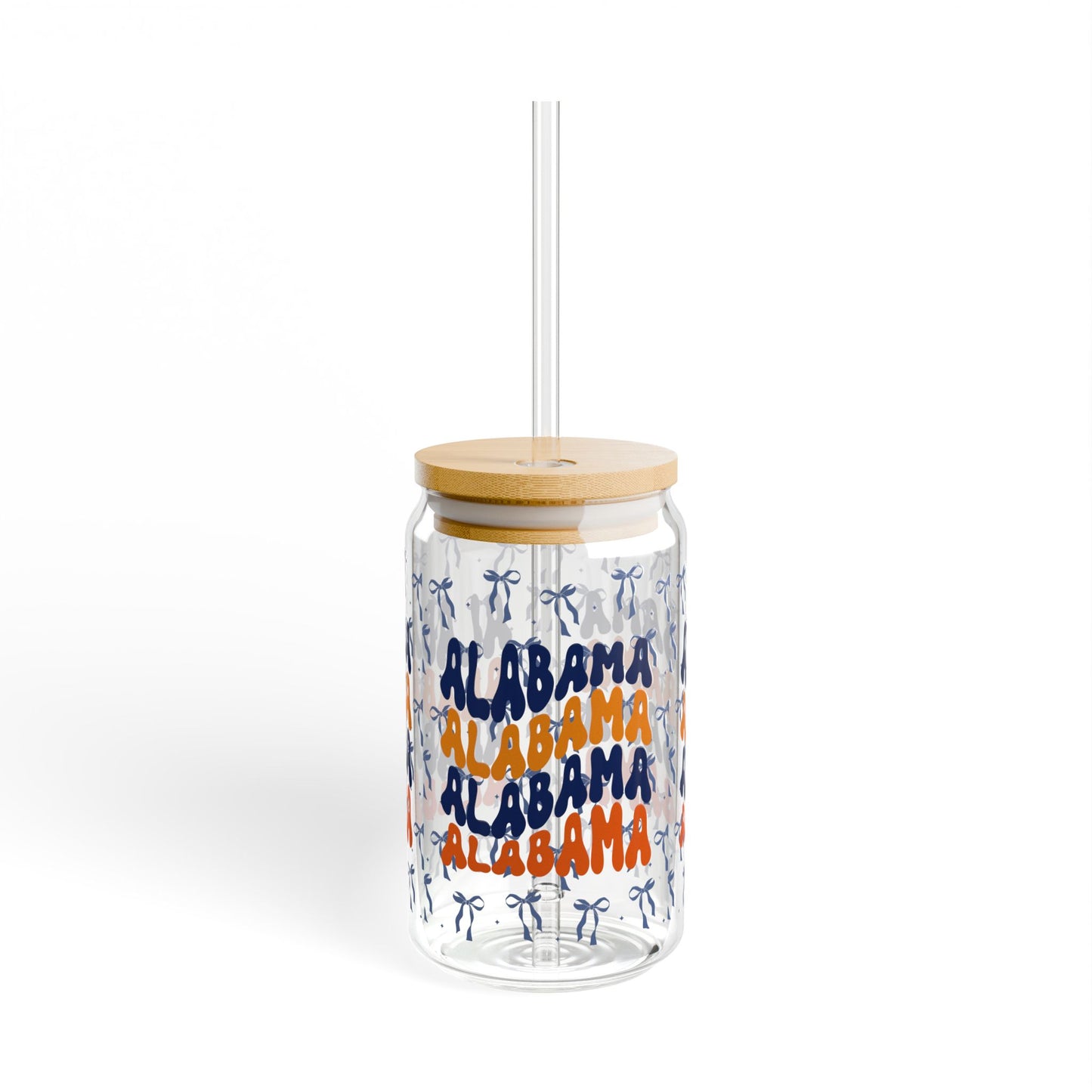 Coquette Bow AU Alabama Sipper Glass, 16oz - AU Tigers Game Day Drinkware, Summer Vibes, Eco-Friendly Beverage Container, Gift for Auburn Fans, Graduation Gift