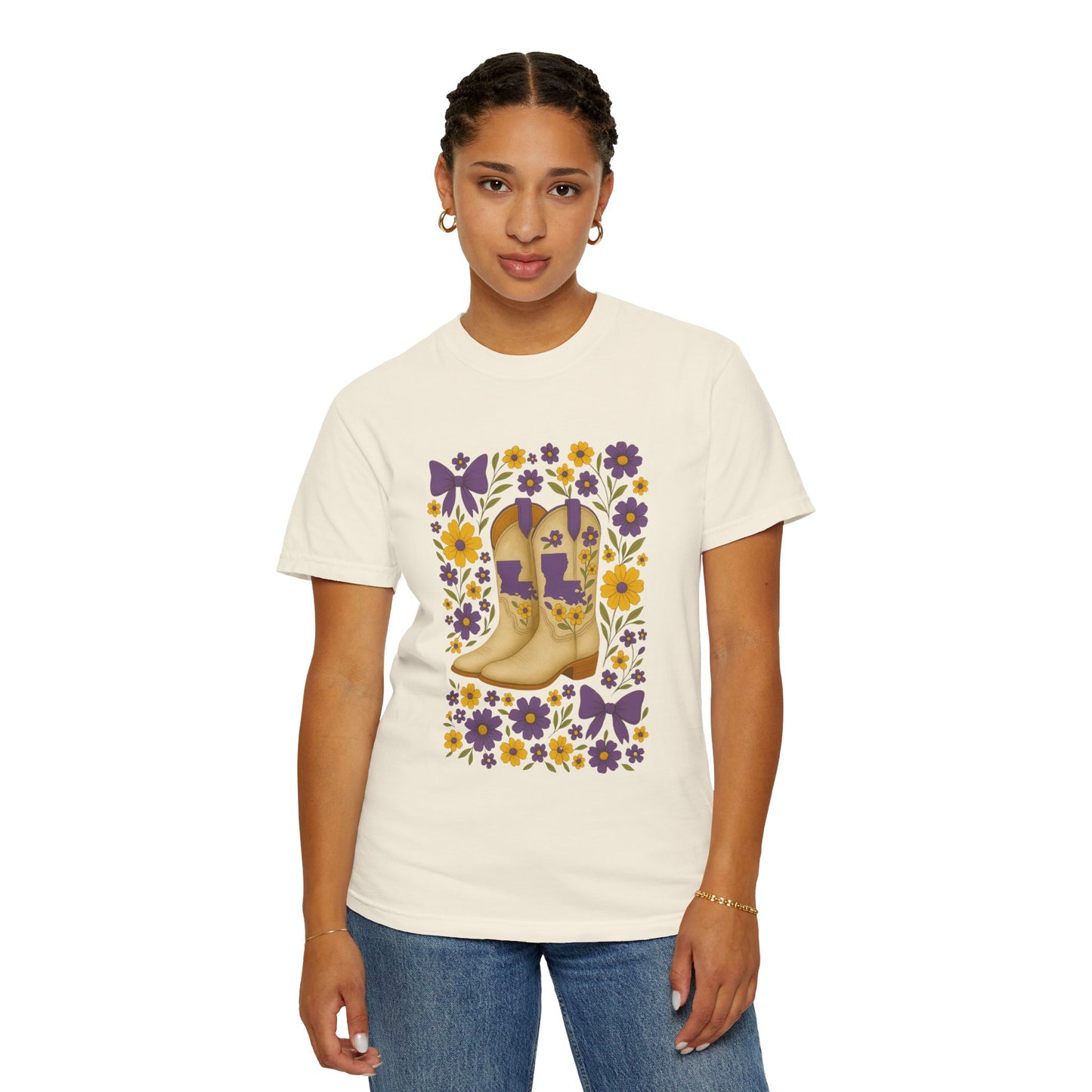 T-Shirt - Western Floral Boot T-Shirt, Vintage Graphic Shirt, Gift for Cowgirl, LSU Tigers, Louisiana Game Day