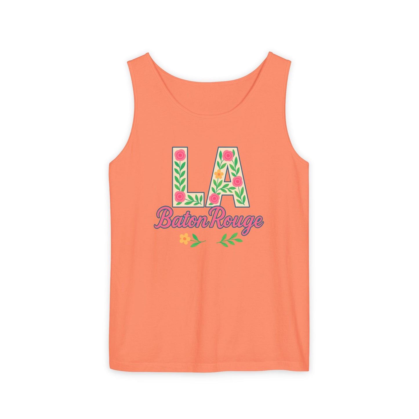 LA Baton Rouge Floral Tank Top, Summer Vibes, Unisex Apparel, Gift for Friends, Vacation Outfit, Spring/Summer Wear, Comfort Colors, Graduation Gift